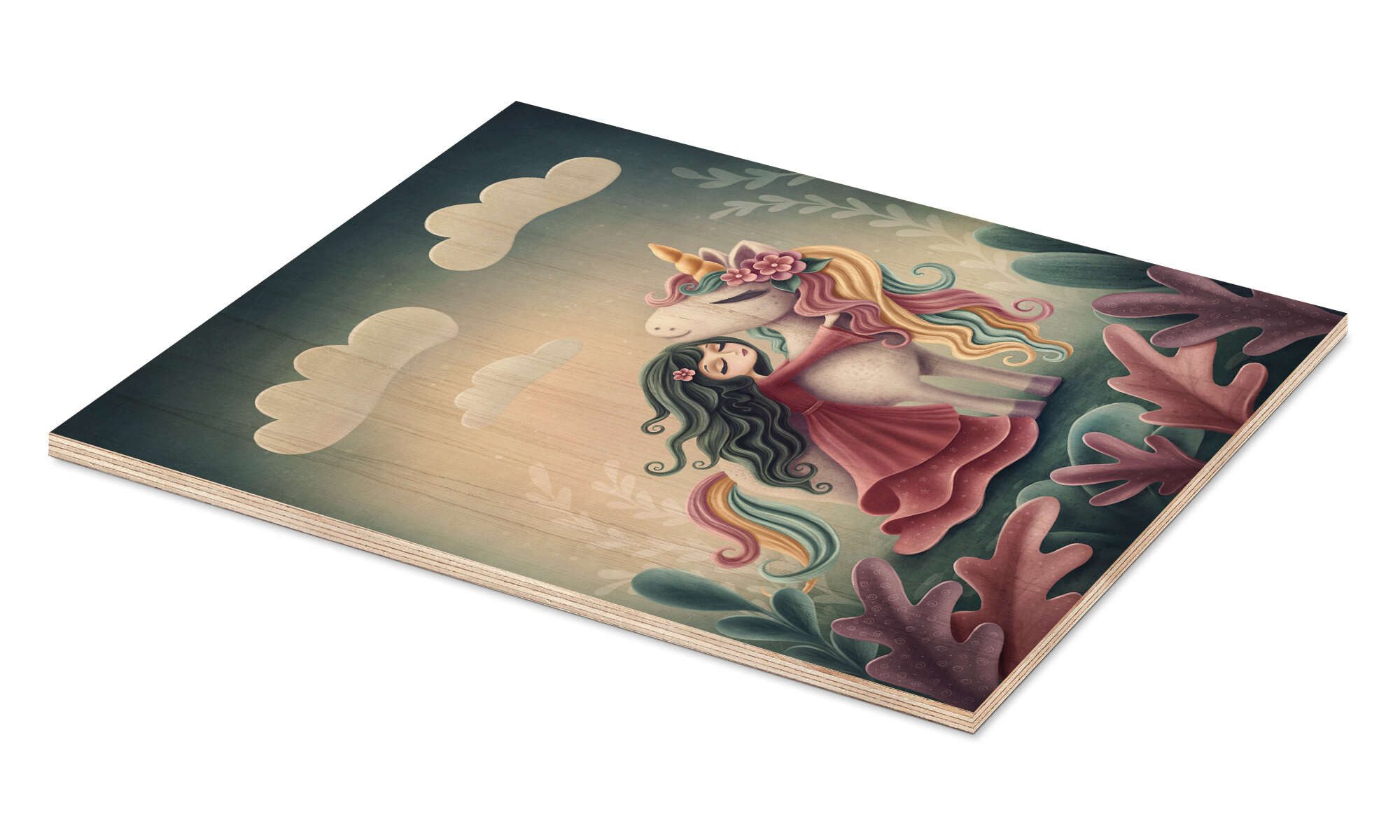Posterlounge Wandbild Einhorn mit kleinem Mädchen, Elena Schweitzer, erhältlich als Poster, Leinwandbild, Wandsticker oder Acrylglasbild