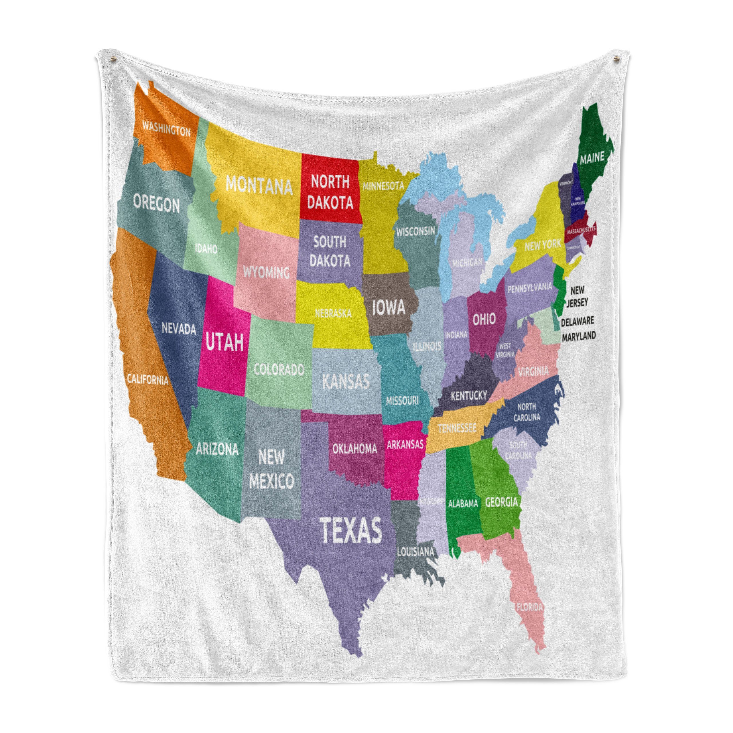 Wohndecke Gemütlicher Plüsch für Karte USA Abakuhaus, den Außenbereich, Staaten Bunte Innen- Karte und
