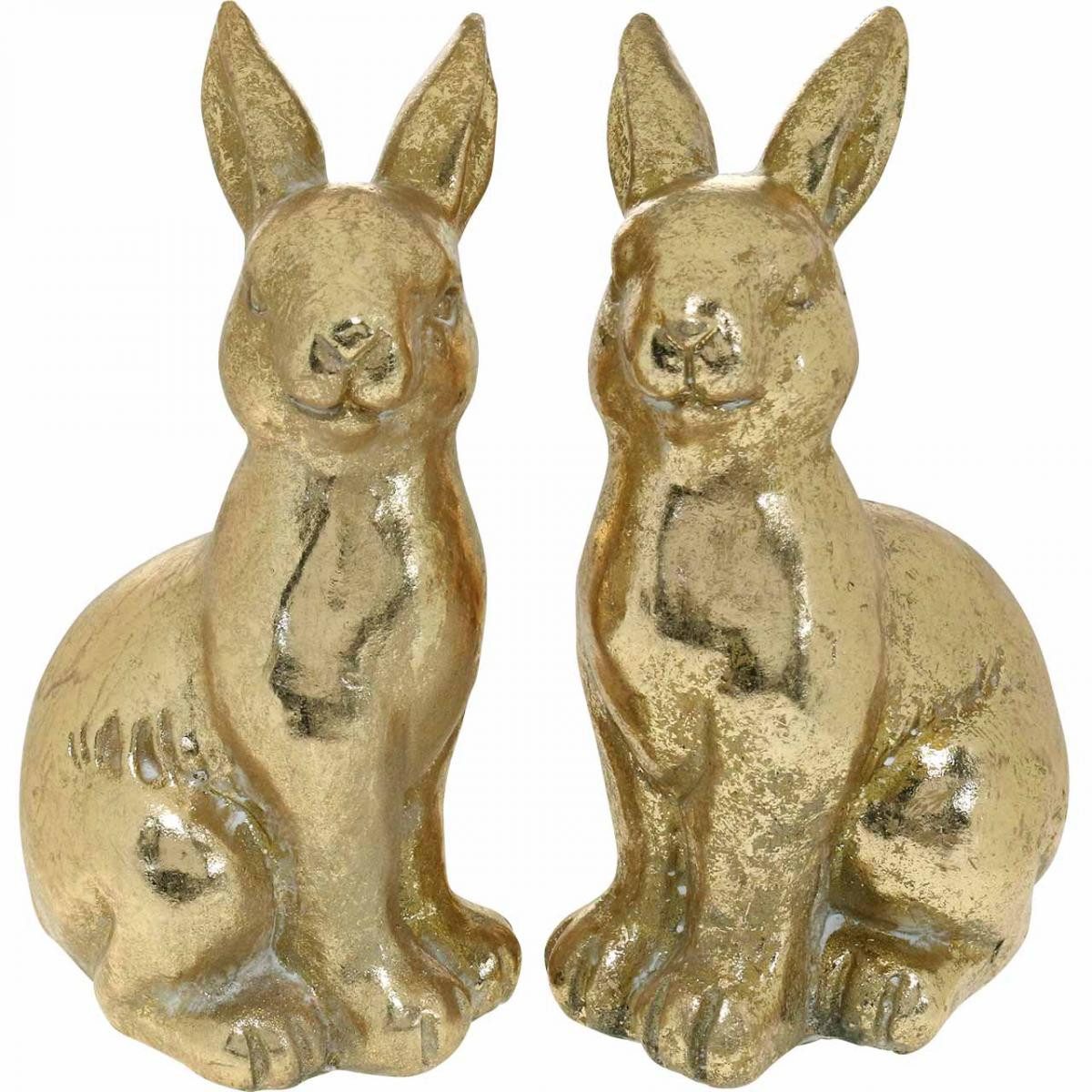 Florists Products Osterhase Goldene Deko Osterhasen sitzend, Antik-Look Osterdeko, 2 Stück