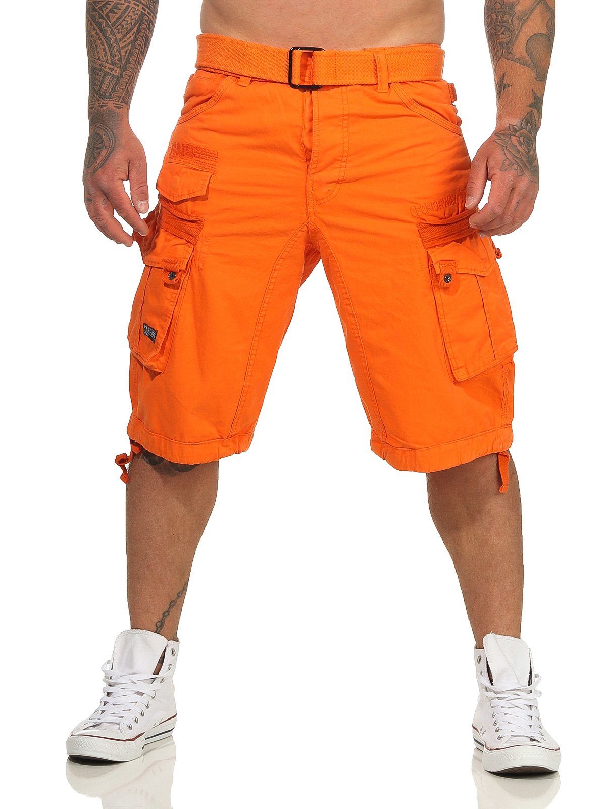 Geographical Norway Cargoshorts Herren Shorts PANORAMIQUE (mit abnehmbarem Gürtel) Shorts, kurze Hose, unifarben / camouflage orange