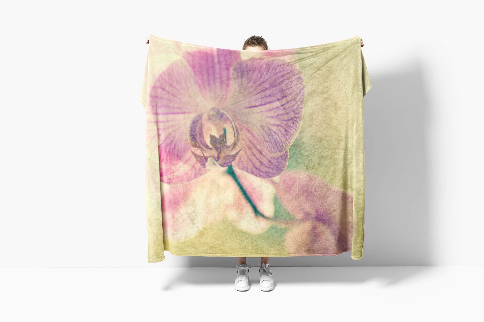 Handtuch Handtücher Baumwolle-Polyester-Mix Blü, Blume Handtuch Sinus Saunatuch Strandhandtuch Art (1-St), Fotomotiv Kuscheldecke mit Orchidee