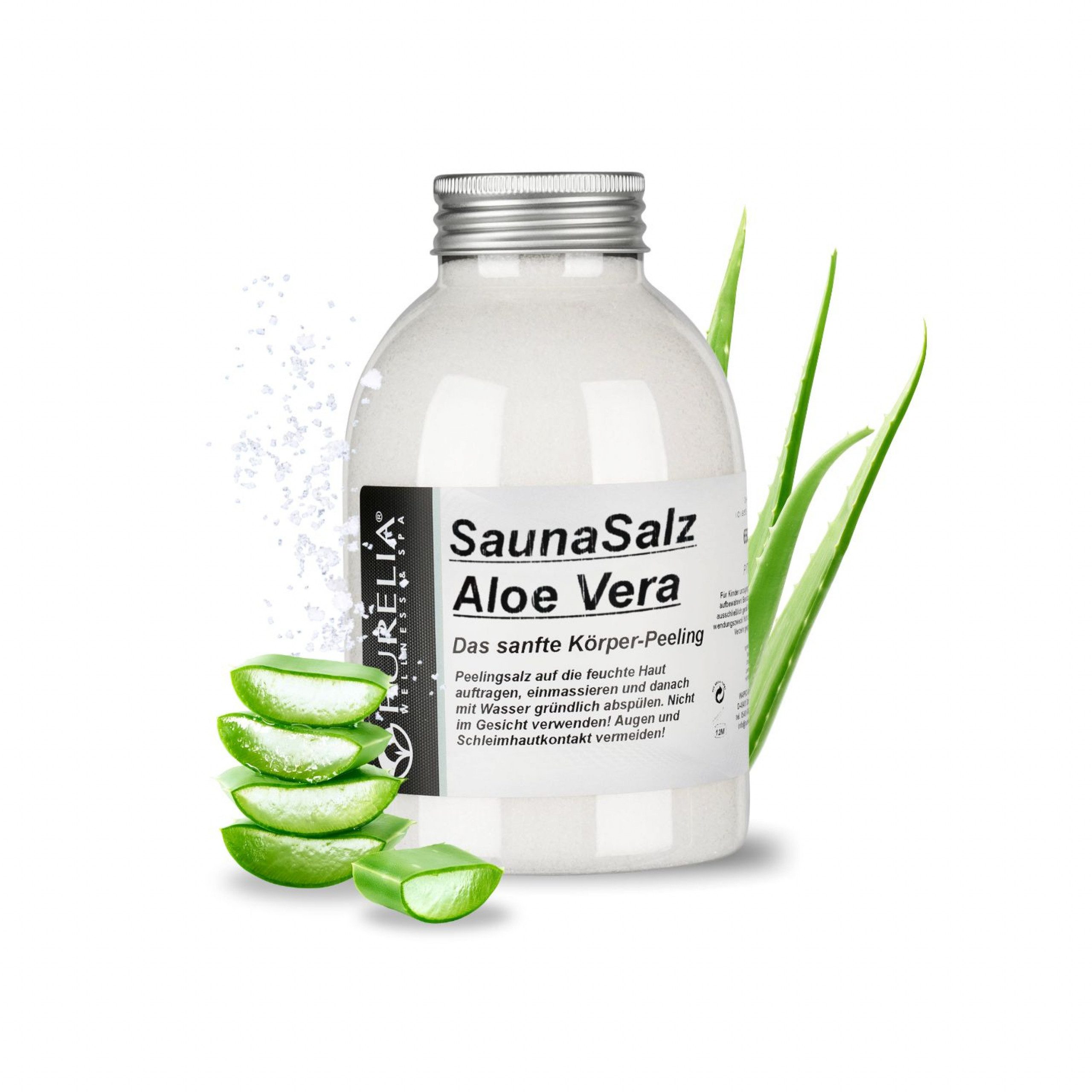 Purelia Sauna-Aufgussset PURELIA Sauna Salz Aloe Vera 650g Peelingsalz Sauna Salz Peeling