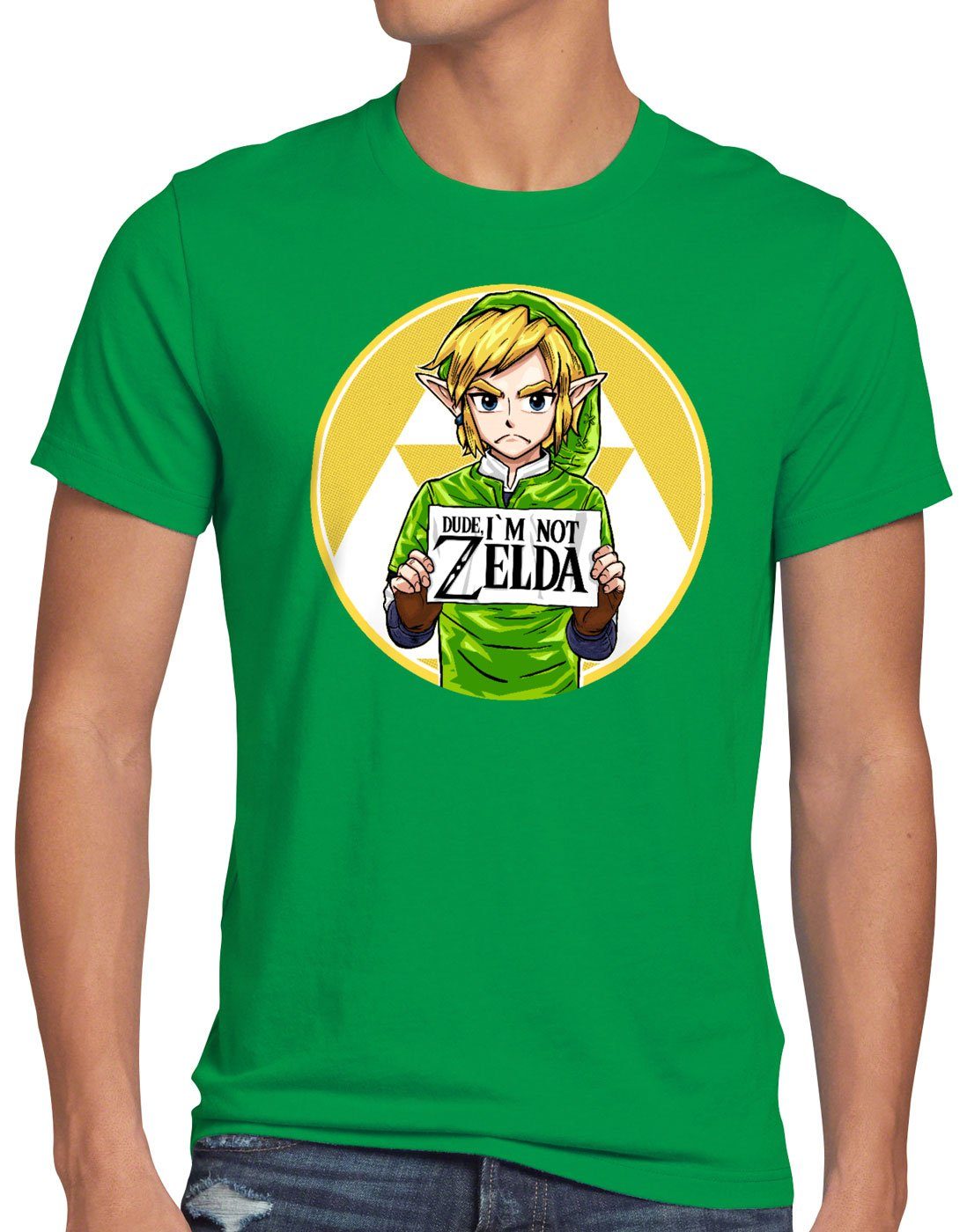 style3 Print-Shirt Herren T-Shirt I am not Zelda link prinzessin switch grün