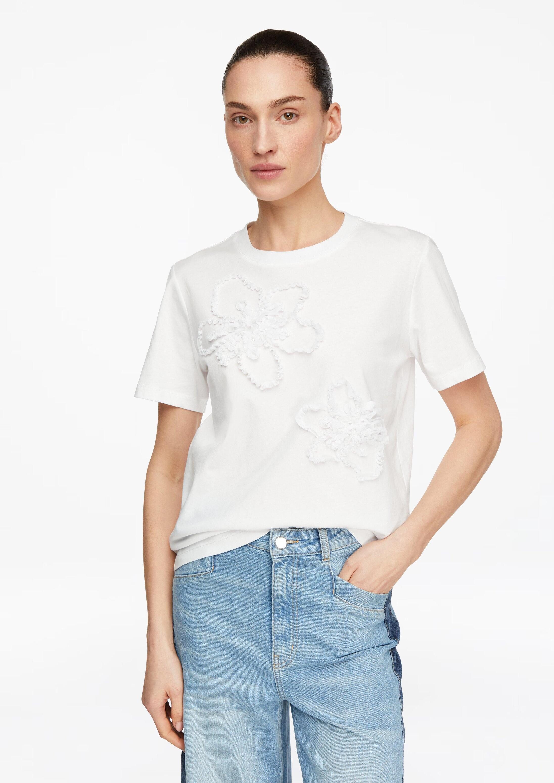 comma Kurzarmshirt T-Shirt T-Shirt mit Blumenapplikationen