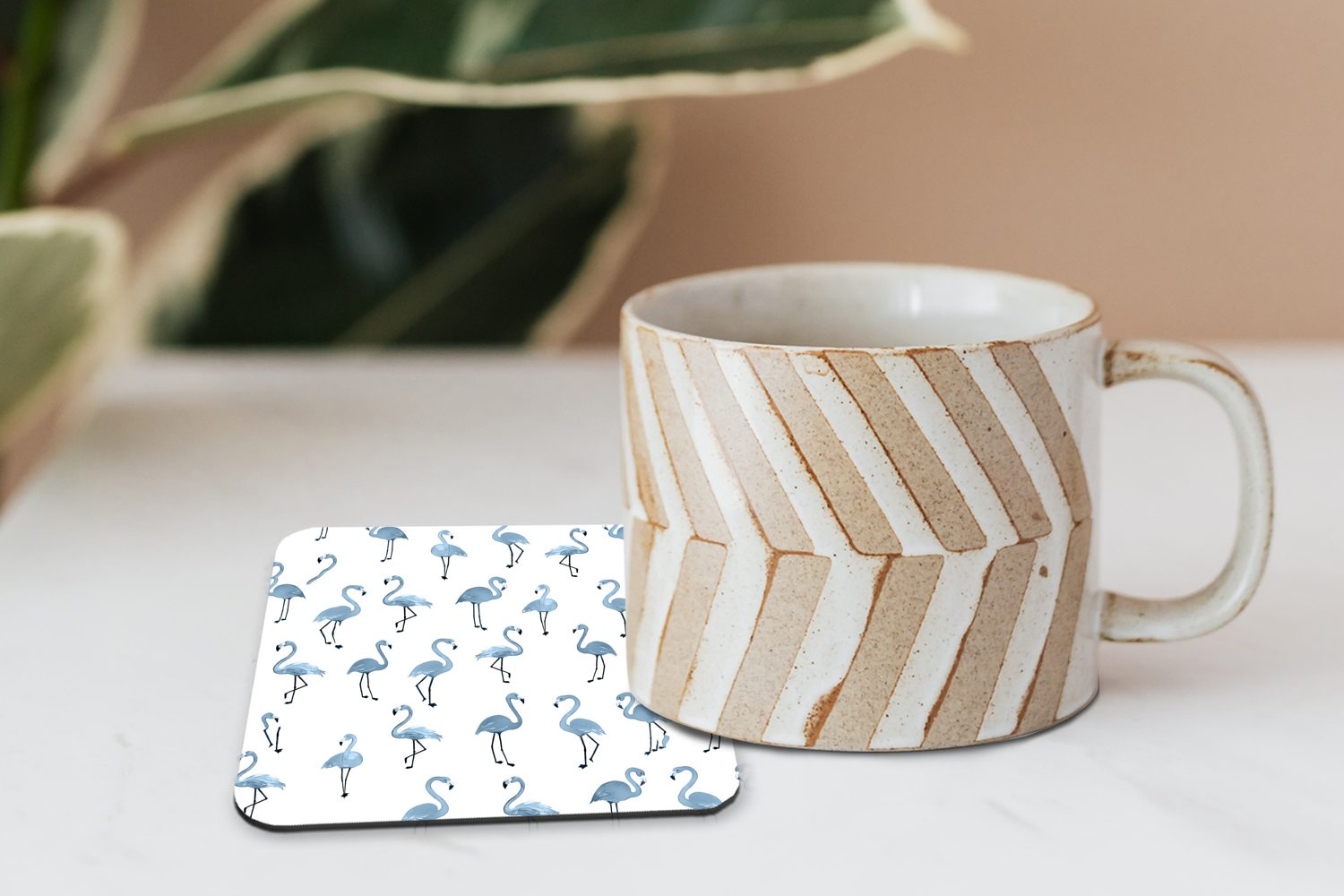 - Gläser, Glasuntersetzer Flamingo Tasse Untersetzer, Korkuntersetzer, - 6-tlg., Tischuntersetzer, Glasuntersetzer, Muster, für Blau MuchoWow Zubehör