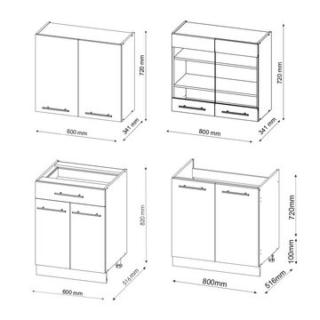 Livinity® Küchenzeile Fame-Line, Goldkraft Eiche/Weiß, 140 cm, AP Marmor