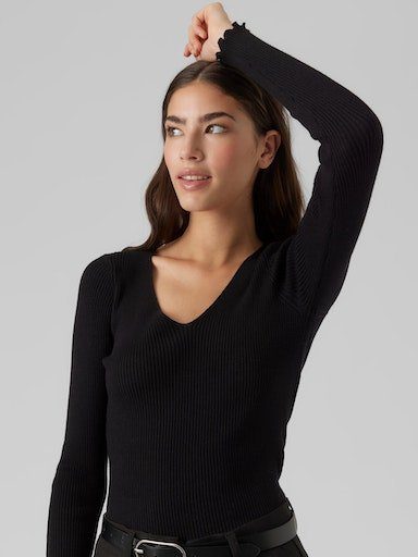 V-Ausschnitt-Pullover VMEVIE GA Black V-NECK Vero LS PULLOVER NOOS Moda