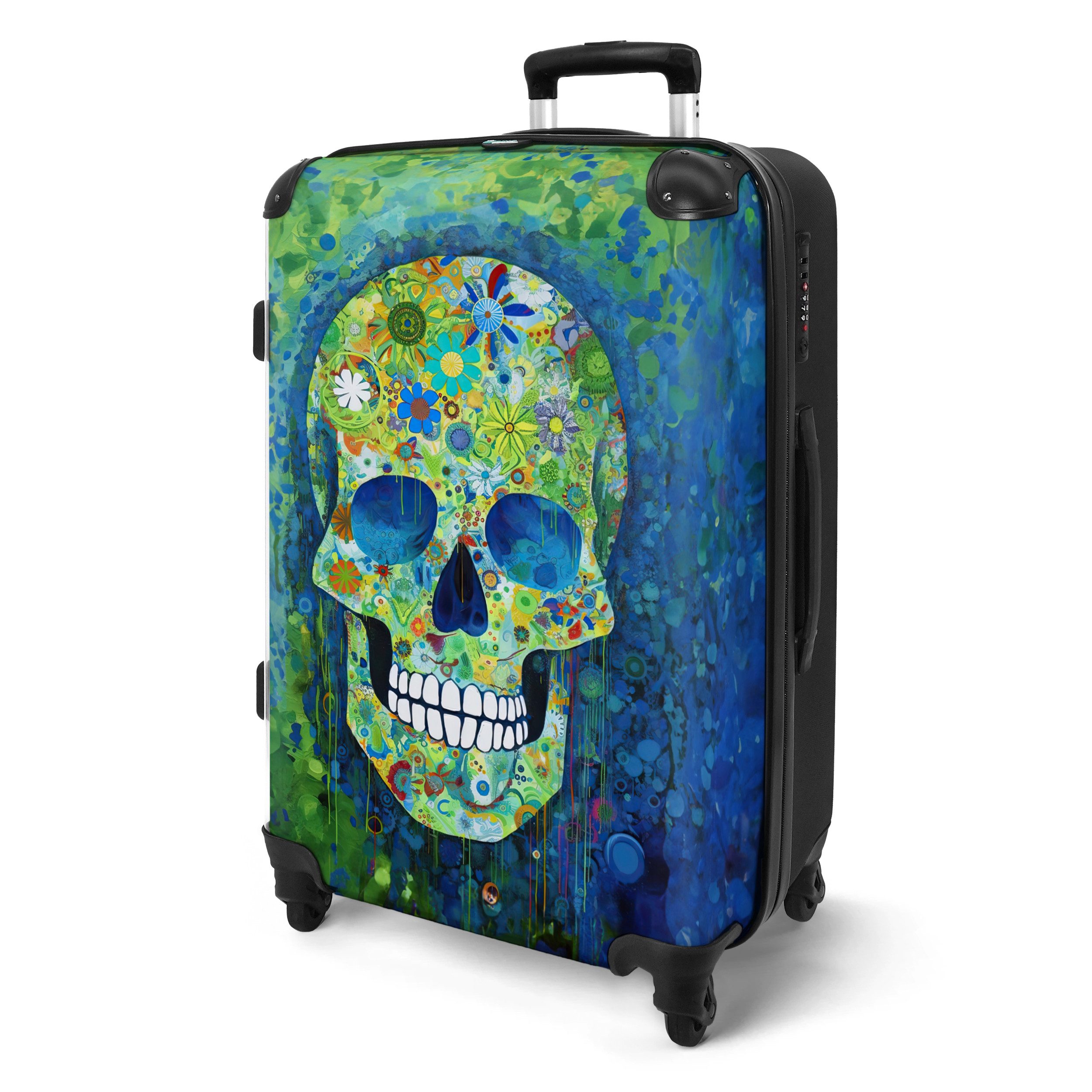 NoBoringSuitcases.com© Hartschalen-Trolley Totenkopf - Blumen - günstig online kaufen