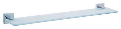 tesa Duschablage EKKRO Glasablage ohne Bohren - 5 cm : 60 cm : 12,0 cm, Packung 1-tlg., selbstklebende Badablage aus Glas - chrom - silber glänzend