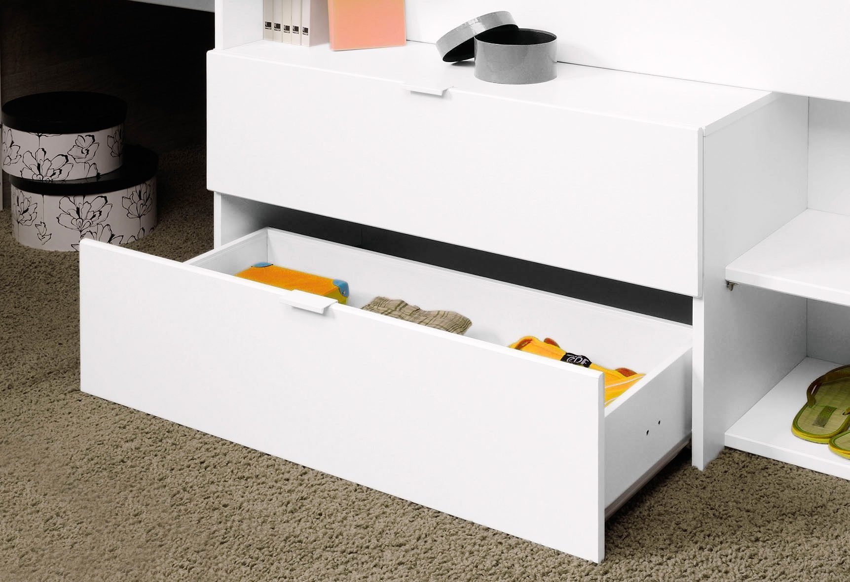 Parisot Hochbett Milky (Kinderbett Liegefläche 90 x 200 cm, in weiß oder Eiche) mit viel Stauraum