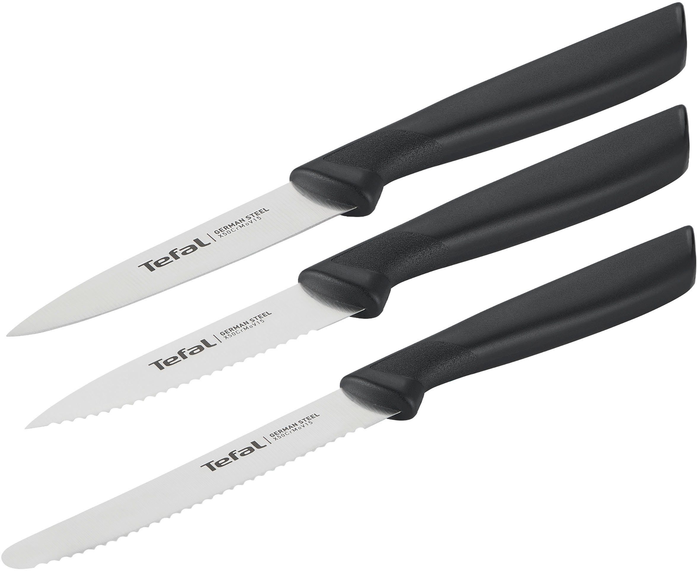 Tefal Messer-Set Colorfood für alle täglichen Vorbereitungen (Set, 3-tlg., Universalmesser (10 cm), Schälmesser (8 cm), Schälmesser (8 cm), deutscher Edelstahl, rostfrei, leicht strukturierte Griffe, K2733S