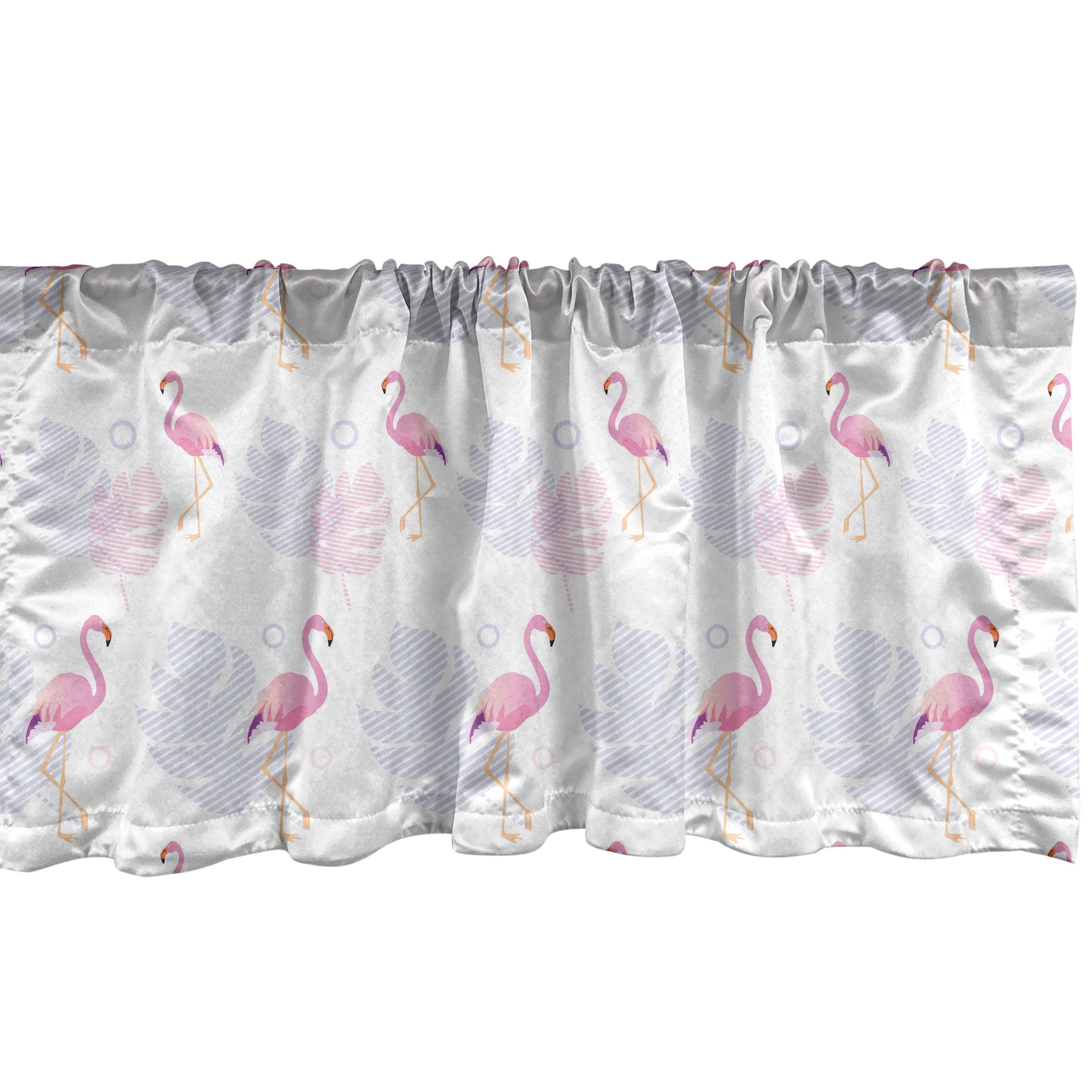 Scheibengardine Vorhang Volant für Küche Schlafzimmer Dekor mit Stangentasche, Abakuhaus, Microfaser, hawaiisch Flamingos und Blätter Kunst