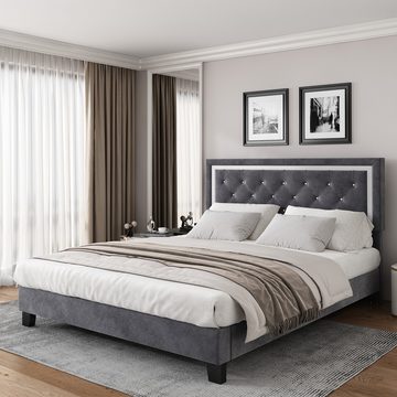 MODFU Polsterbett Doppelbett Bett mit Lattenrost ohne Matratze, Kopfteil 140x200cm Samt