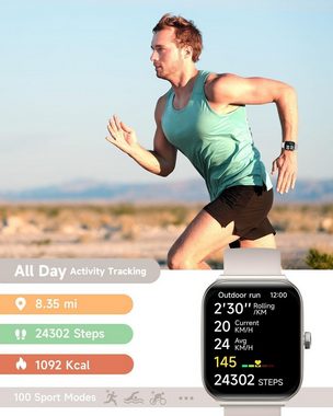 TOOBUR Smartwatch (1,95 Zoll, iOS & Android), Alexa Eingebaut mit Telefonfunktion Fitnessuhr IP68 Wasserdicht Uhr