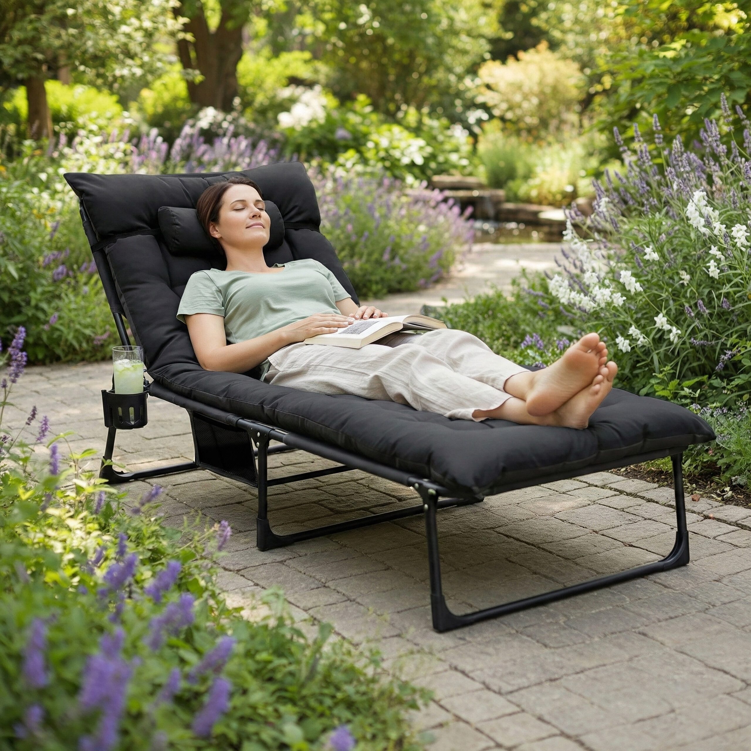 relaxdays Campingliege Campingbett klappbar 250kg (4-St) schwarz – Bild 3 von 5