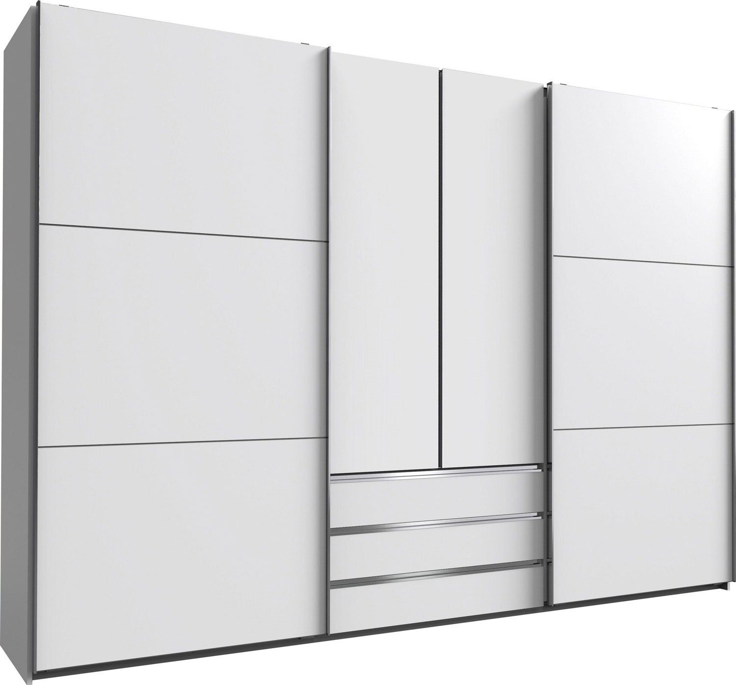 Wimex Dreh-/Schwebetürenschrank Magie (mit Schwebetüren, mit Kleiderstangen, mit Einlegeböden, 1-St., moderne Optik, 4-türig mit Schubladen) 300x65x216cm 4-türig weiß