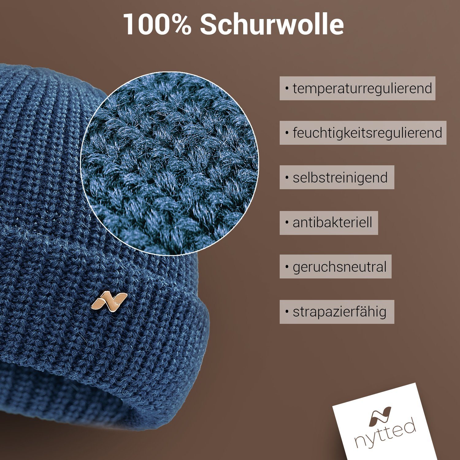 NYTTED® Strickmütze - 100 % Herren Germany Damen & Troyer Mütze jeans Wolle - in Made für 