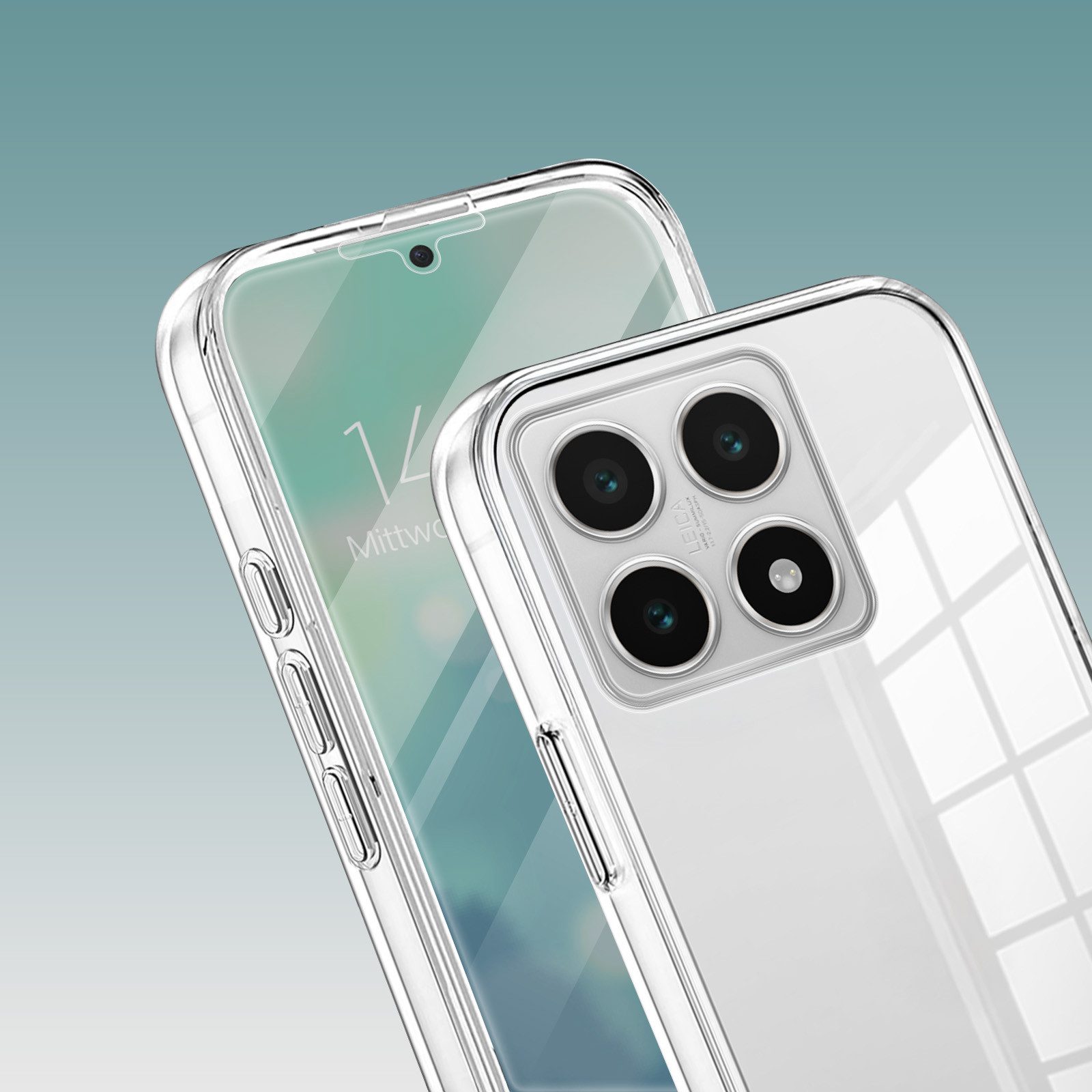 Tec-Expert Handyhülle 360 Grad Hülle für Xiaomi 14T 6.67 Zoll, 6.67", Rundum Schutz Cover Case Hülle Transparent