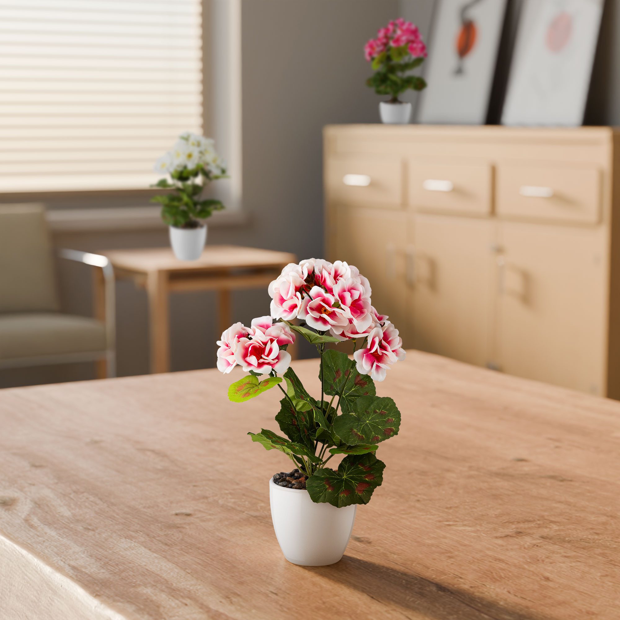 Kunstblume Kunstblumen im Topf, Künstliche Blumen wie echt, Deko Blumen Geranie, Kamelie, Orchidee, Azalee, Veilchen, PASCH, Hochwertiger Keramiktopf
