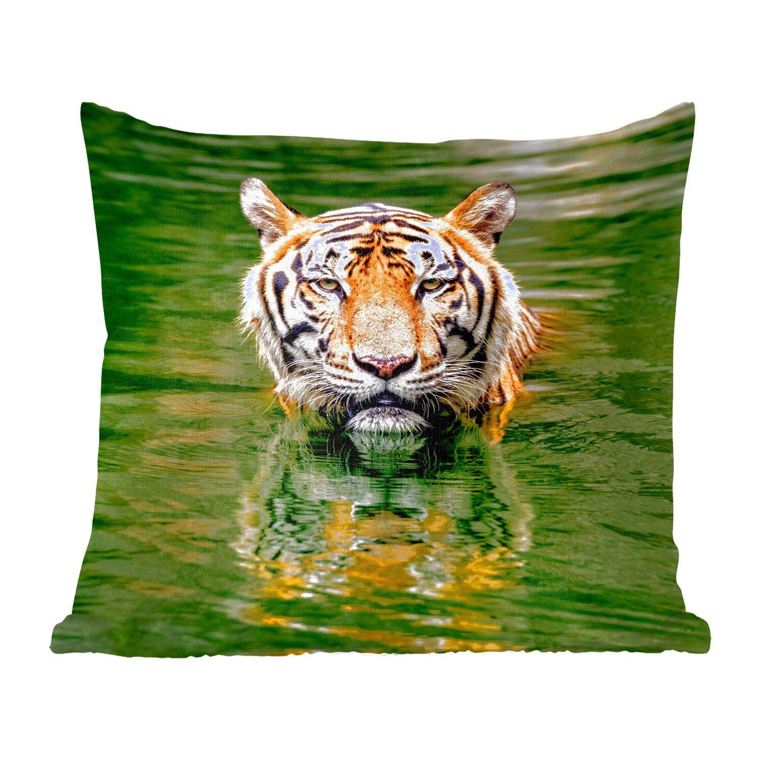 MuchoWow Dekokissen Tiger im Wasser, Zierkissen mit Füllung für Wohzimmer, Schlafzimmer, Deko, Sofakissen