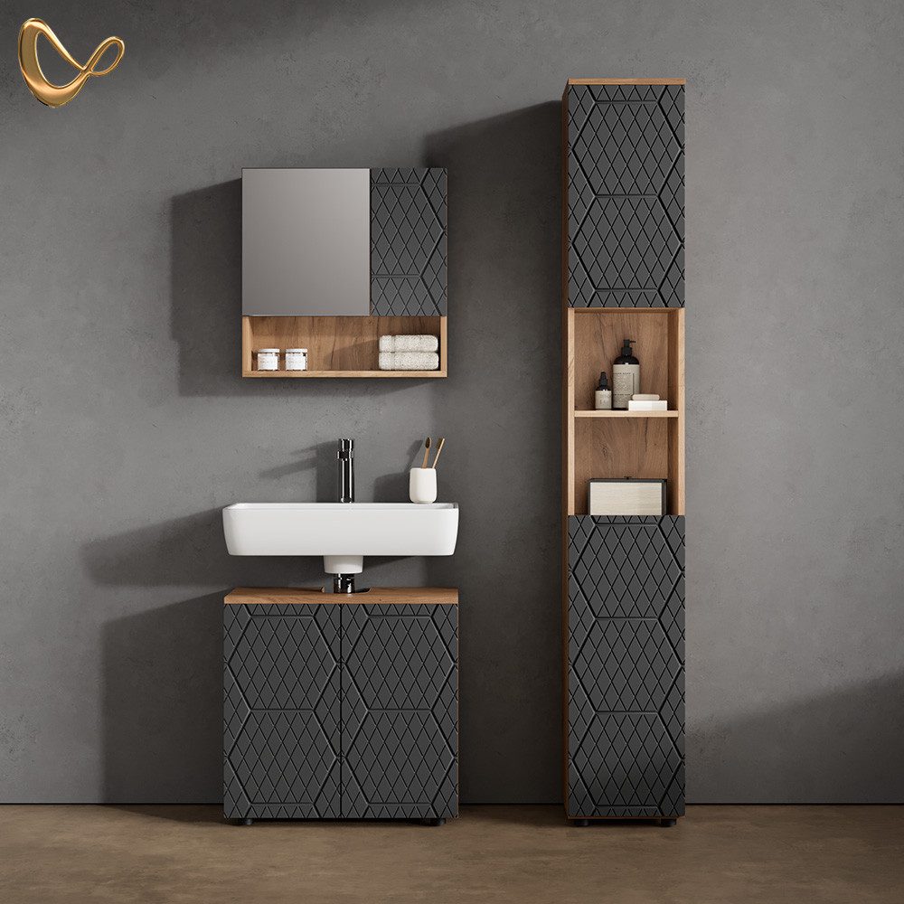 Livinity® Waschbeckenunterschrank Ronco, Anthrazit gestreift/Goldkraft Eich günstig online kaufen