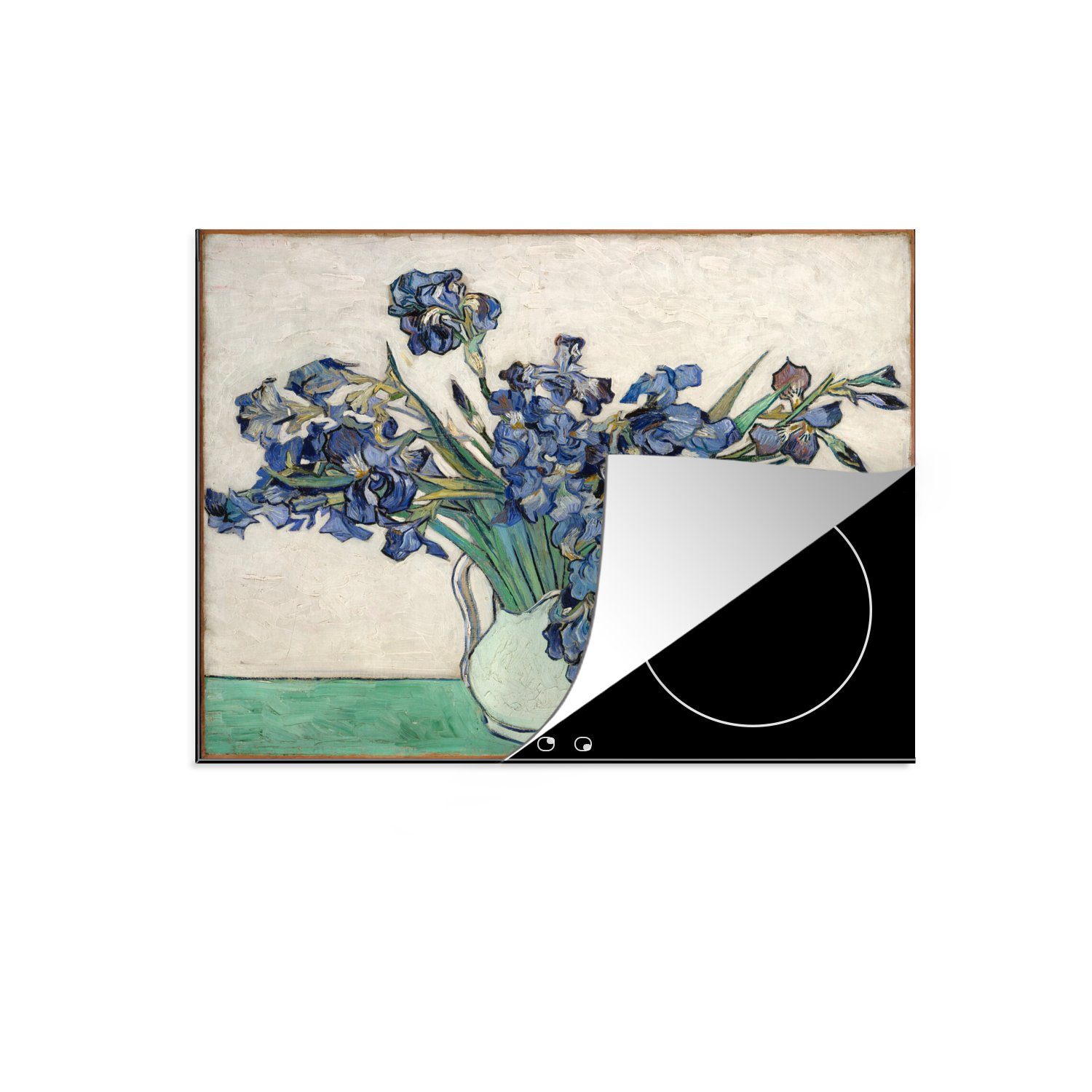 die cm, tlg), Gogh, küche, Induktionsmatte Ceranfeldabdeckung Vincent 59x52 für Stilleben Herdblende-/Abdeckplatte Vinyl, (1 MuchoWow van - Schwertlilien mit