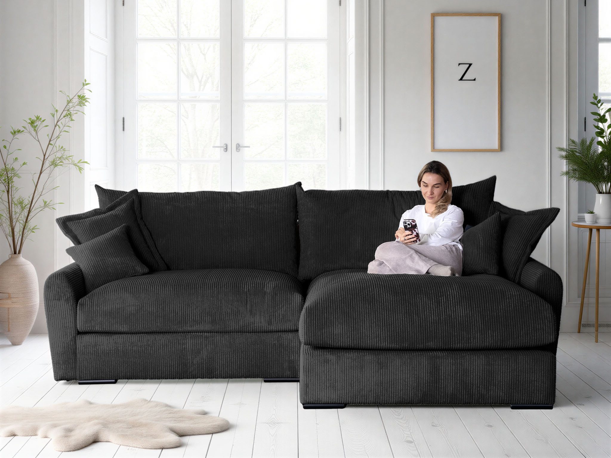 Home affaire Ecksofa Finca XL L-Form, B: 190 cm, 4 Zierkissen, Mega-Sofa, in Cord oder Chenille-Struktur, Federkern