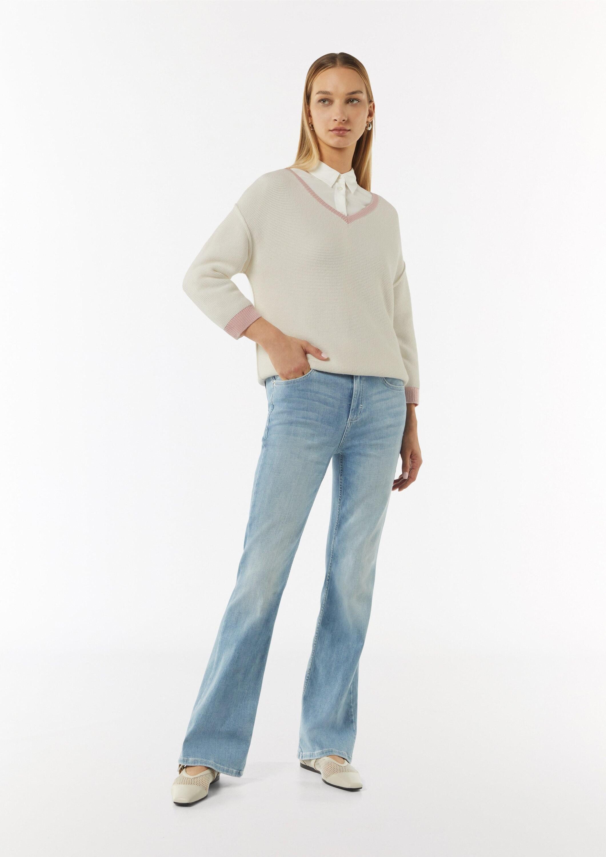 comma Longpullover Strickpullover Strickpullover mit V-Ausschnitt und Kontrastdetails