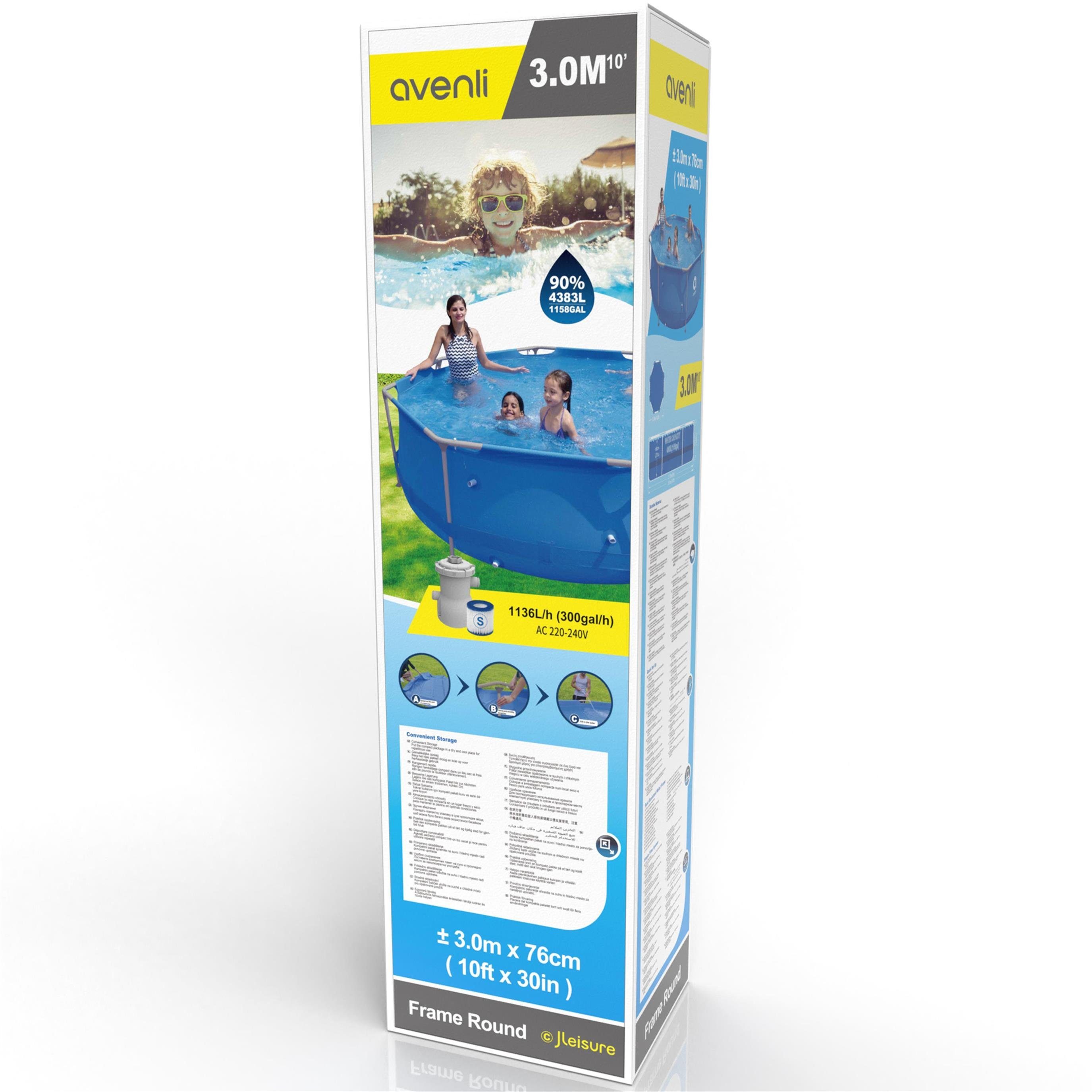 Avenli Framepool »Frame Pool Set 300 x 76 cm, Aufstellpool rund« (Stahlrahmenpool Komplettset