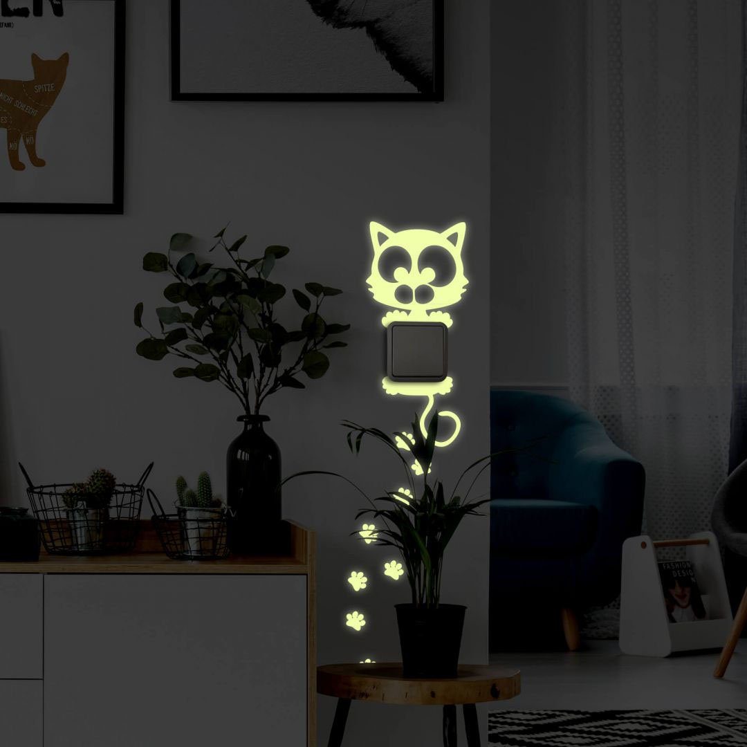 Wall-Art Wandtattoo Lichtschalter Katze (1 Leuchtsticker St)