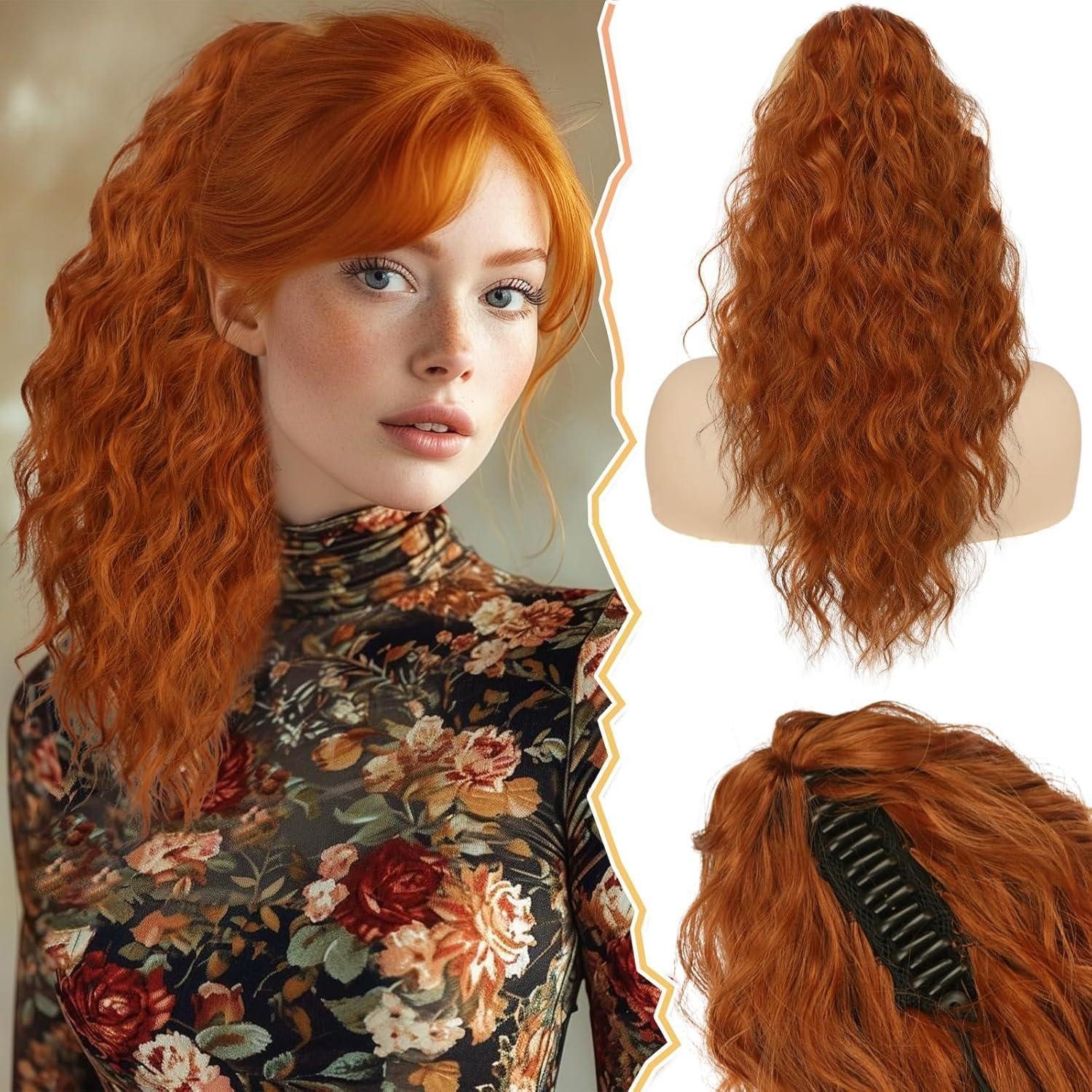 LuxusKollektion Kunsthaar-Extension Pferdeschwanz Haarteil Kupfer 45cm Wellige Clip-in Haarverlängerung
