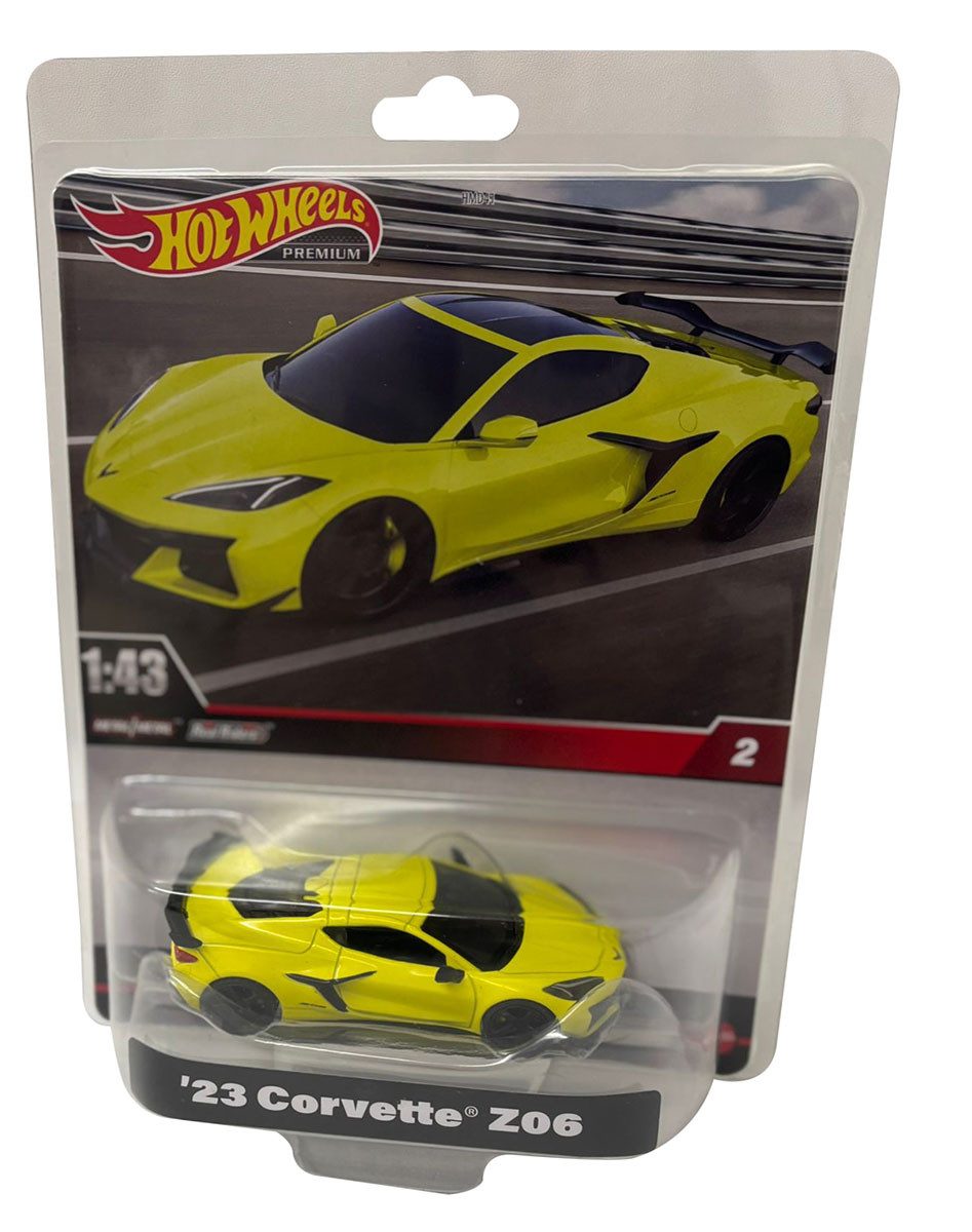 Hot Wheels Spielzeug-Auto Hot Wheels Premium `23 Corvette Z06 in gelb, Real Riders, Maßstab 1:43
