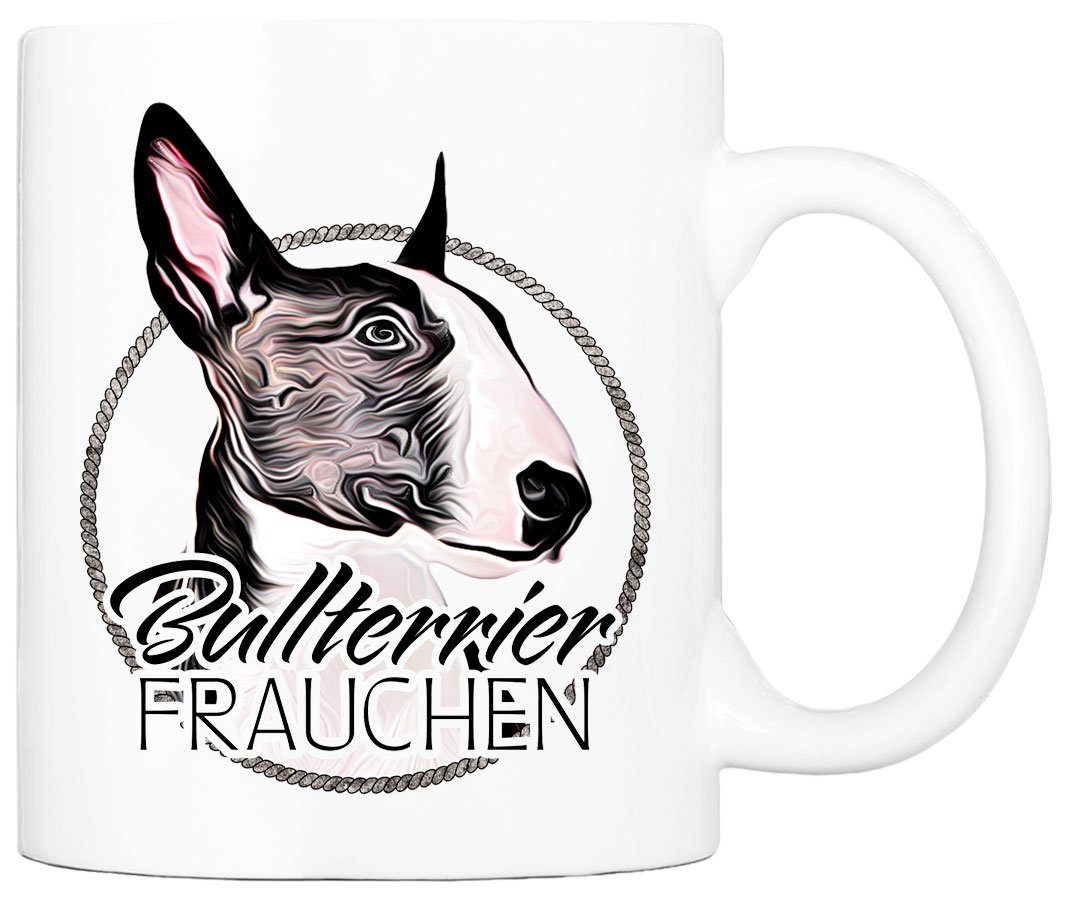Cadouri Tasse BULLTERRIER FRAUCHEN - Kaffeetasse für Hundefreunde, Keramik, mit Hunderasse, beidseitig bedruckt, handgefertigt, Geschenk, 330 ml