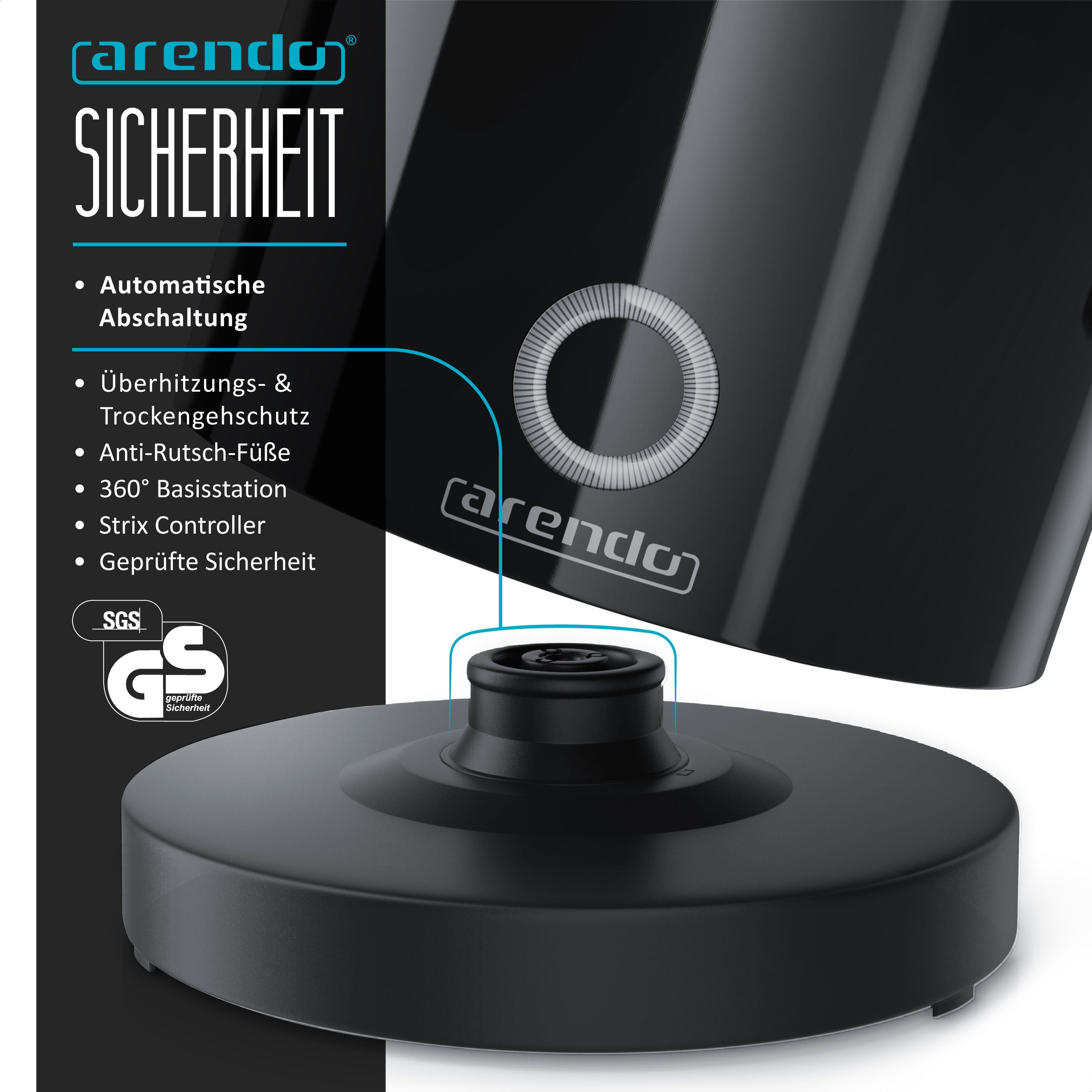 Arendo Wasserkocher Edelstahl Mini Teekocher, Temperatureinstellung & Überhitzungsschutz, 0,5 l, 1100 W, Single Wasserkocher / Reisewasserkocher, energiesparend – Bild 5 von 5