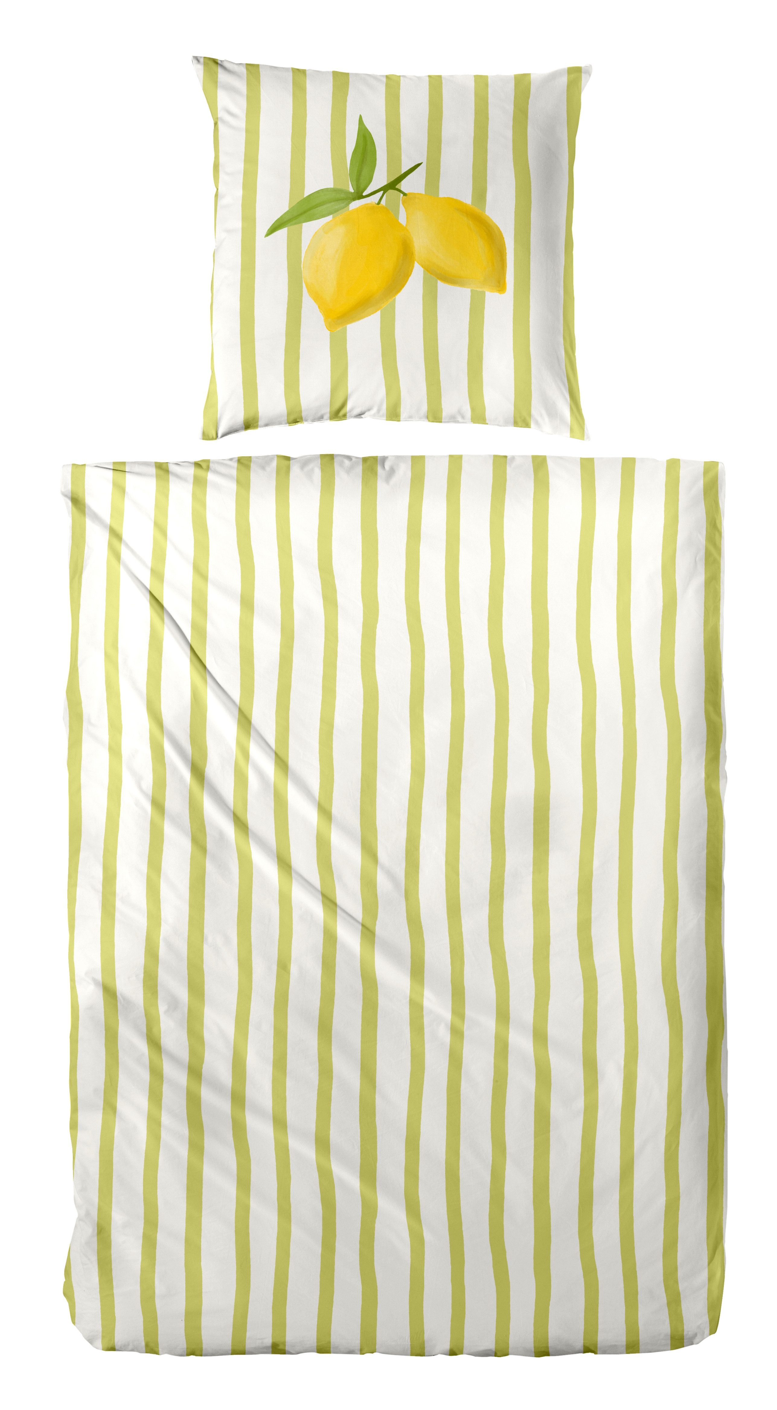Primera Bettwäsche Renforce-Bettwäsche Lemon stripes, Renforcé, 2 teilig