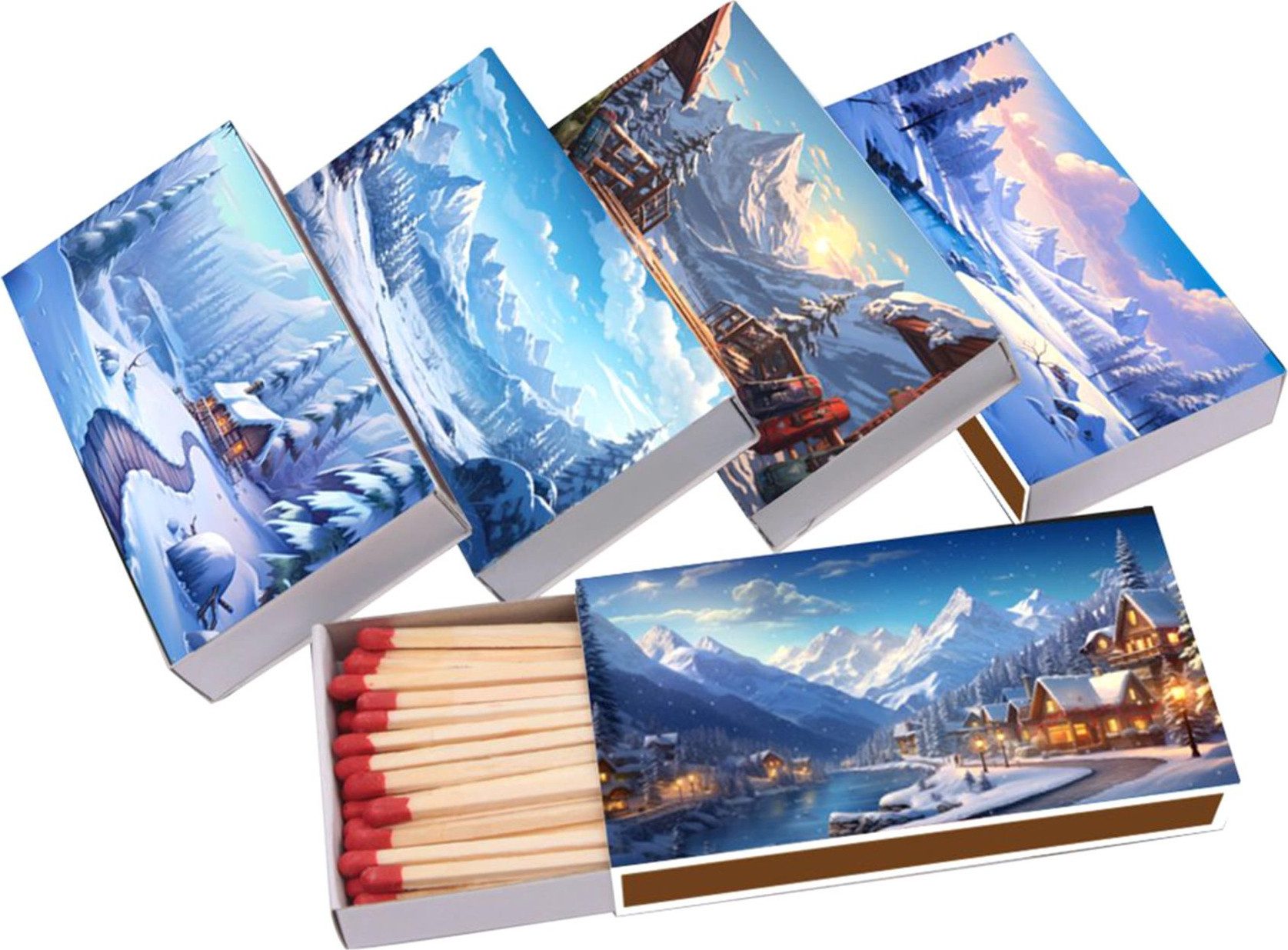 meytrade Stabanzünder 5x 45 extra lange Zündhölzer, Streichhölzer Winter Weihnachten Schnee (5-St), 225 Zündhölzer im Set (5 Packungen)