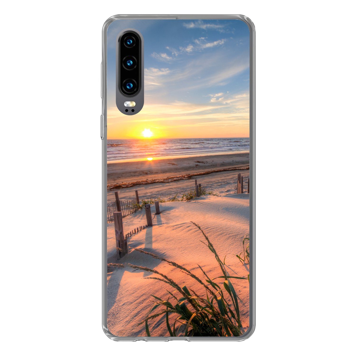 MuchoWow Handyhülle für Huawei P30 Strand - Meer - Düne - Sonnenuntergang - Landschaft, Handy Case, Silikon, Bumper Case Dünn