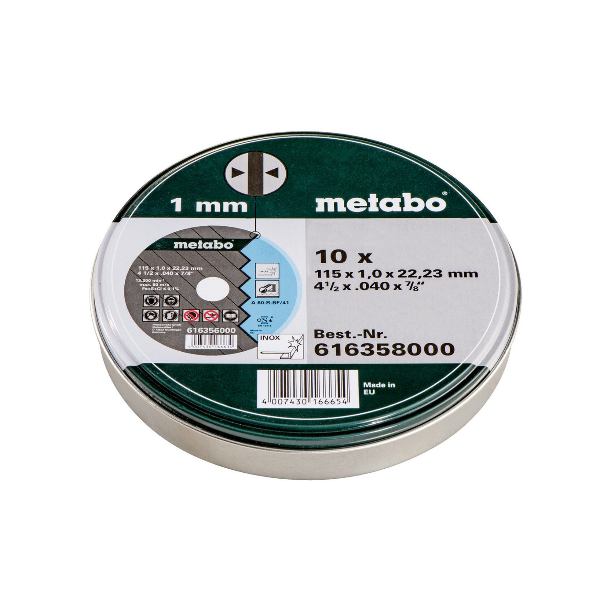 metabo Trennscheibe Metabo Satz=10xTrennscheiben SP 115x1,0x22,23 Inox, TF 41, in Blechdo