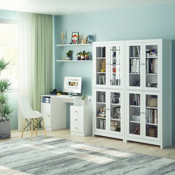 Homfa Hochschrank Vitrinenschrank, 190cm hoch Bücherschrank, mit Türen, Weiß