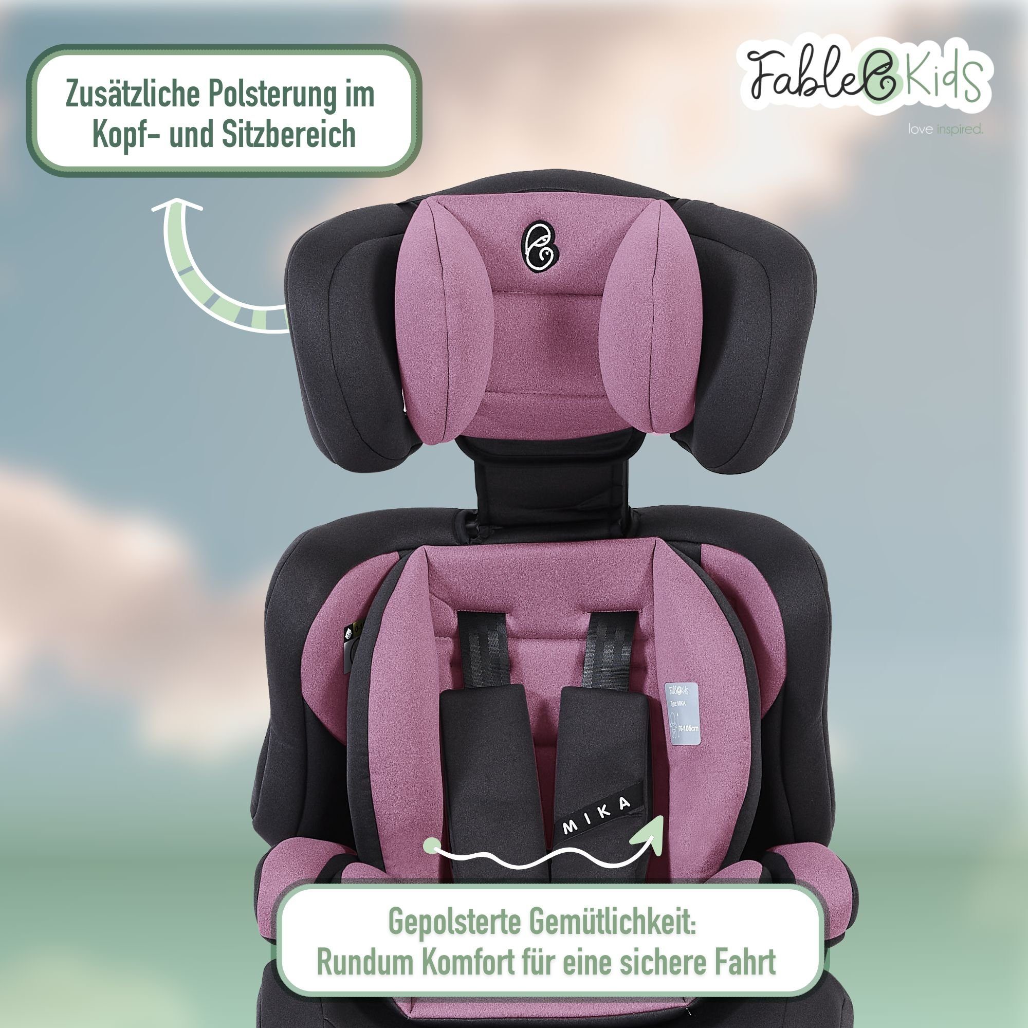 FableKids Autokindersitz Sitzerhöhung i-Size 76–150 cm, vorwärtsgerichtet, 3-Punkt-Gurt, ab: 15 Monaten, bis: 12 Jahre, Pflegeleicht: Bezug abnehmbar und waschb – Bild 5 von 5