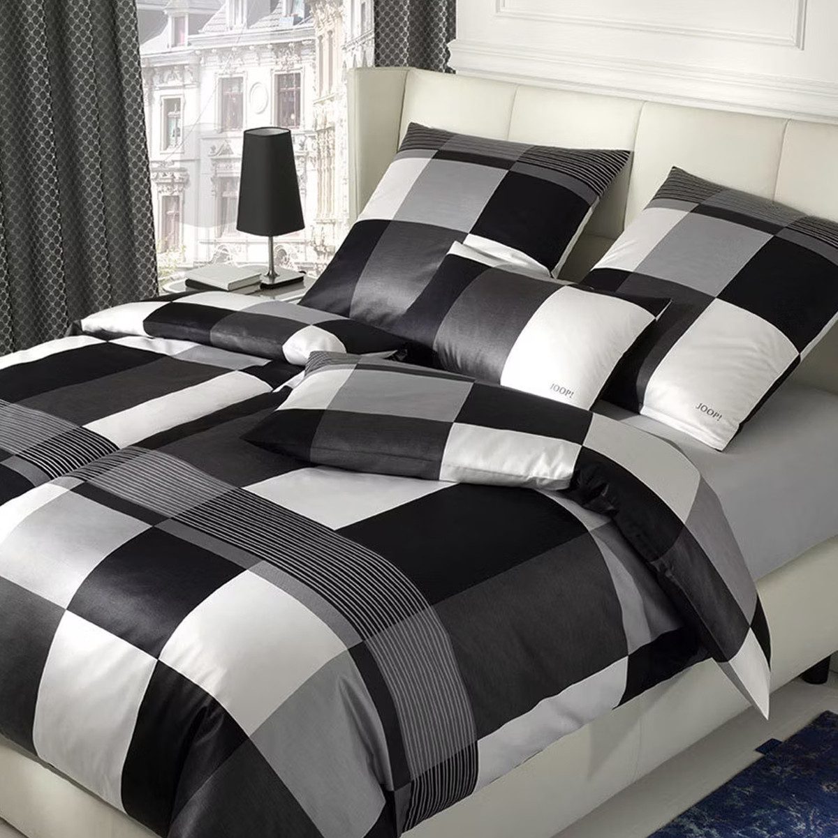 Bettwäsche JOOP! Satin Постельное белье Plaza Squares 4051-0 Kariert Grau Weiß 135x200, JOOP!, 2 teilig