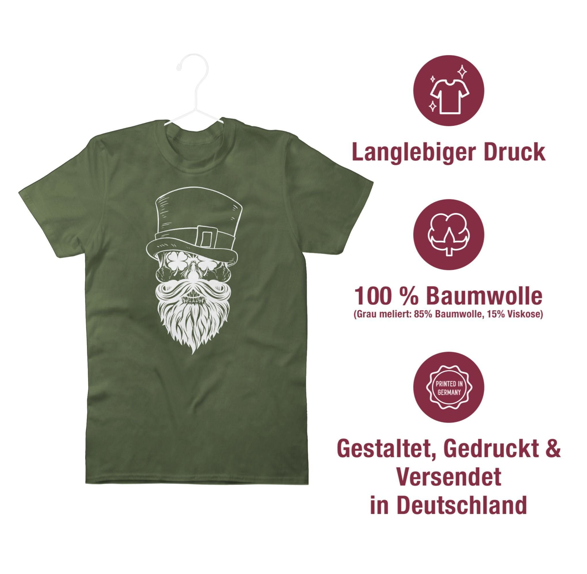 - Grün Totenkopf St. Shirtracer Patricks weiß T-Shirt Army 01 Day Irish