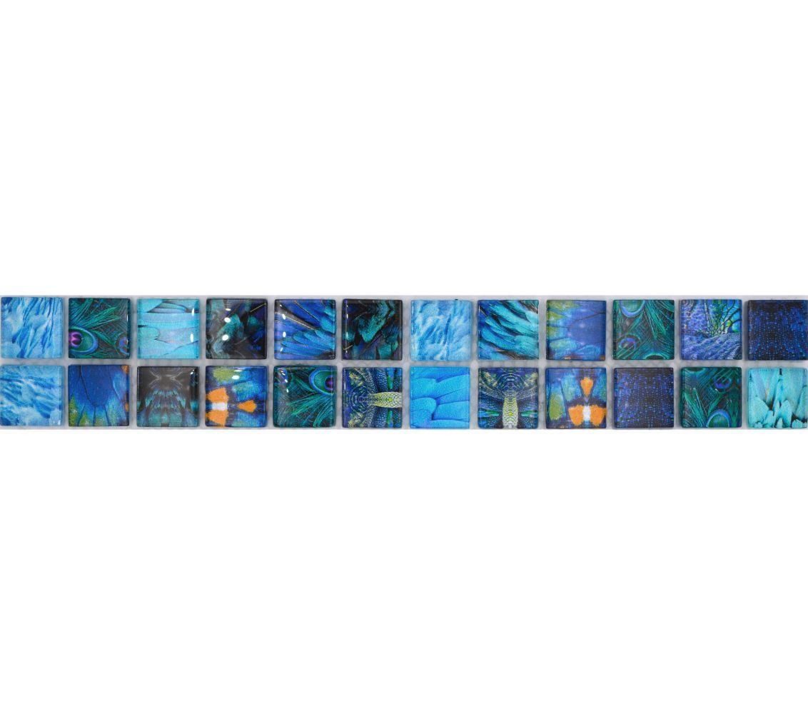 Mosani Fliesen-Bordüre Mosaik Borde Bordüre Glasmosaik Tierwelt Hellblau Dunkelblau