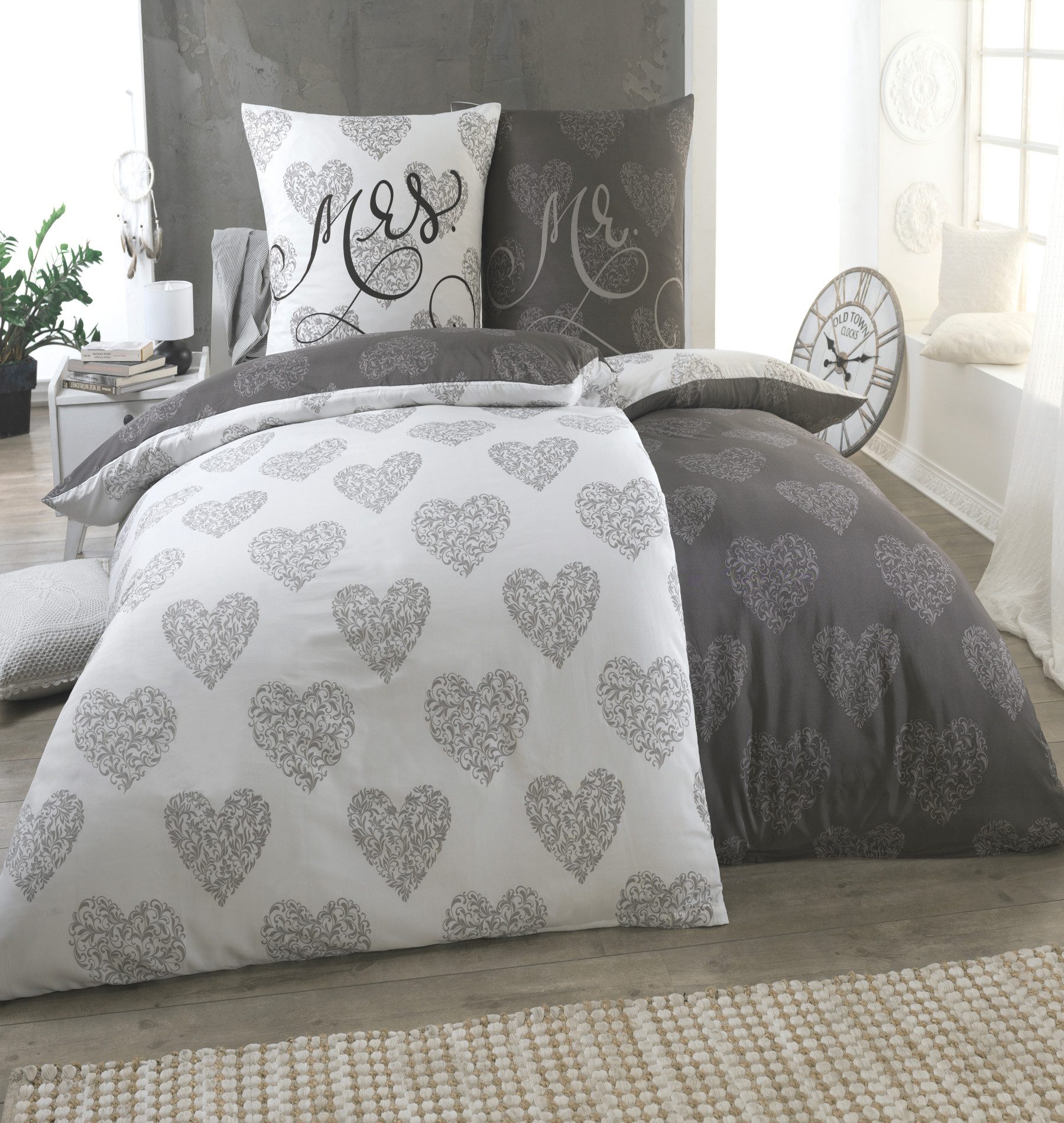 Kuscheli Bettwäsche 2x 135x200 + 2x 80x80 cm atmungsaktiver Bettbezug, moderne Designs, Mikrofaser, Für Allergiker geeignet, pflegeleicht, angenehm weicher Stoff