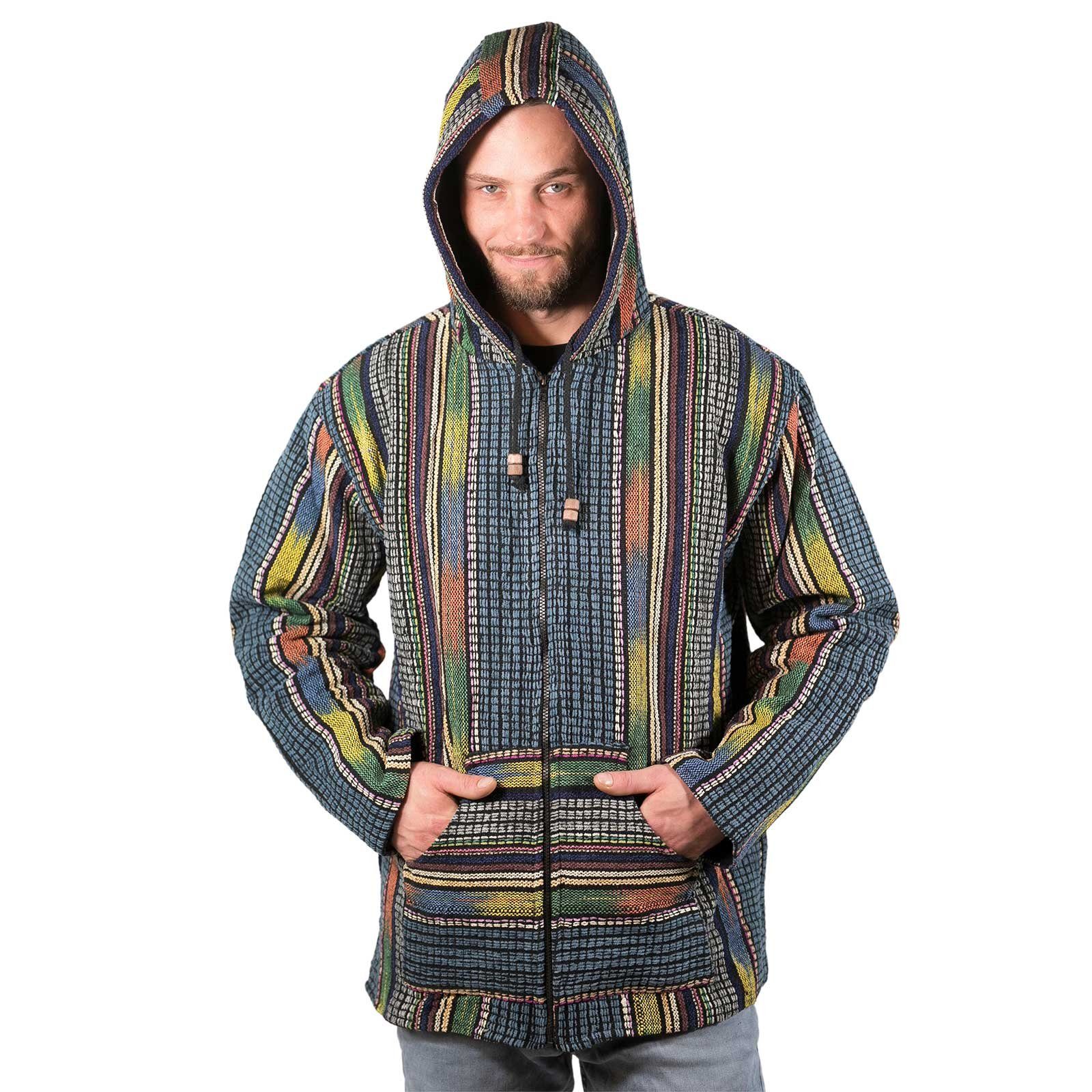 KUNST UND MAGIE Kurzjacke Kapuzenjacke Kapu Hoodie+Kapuze&Kängurutasche Hippie Jacke Gheri Nepal Blau