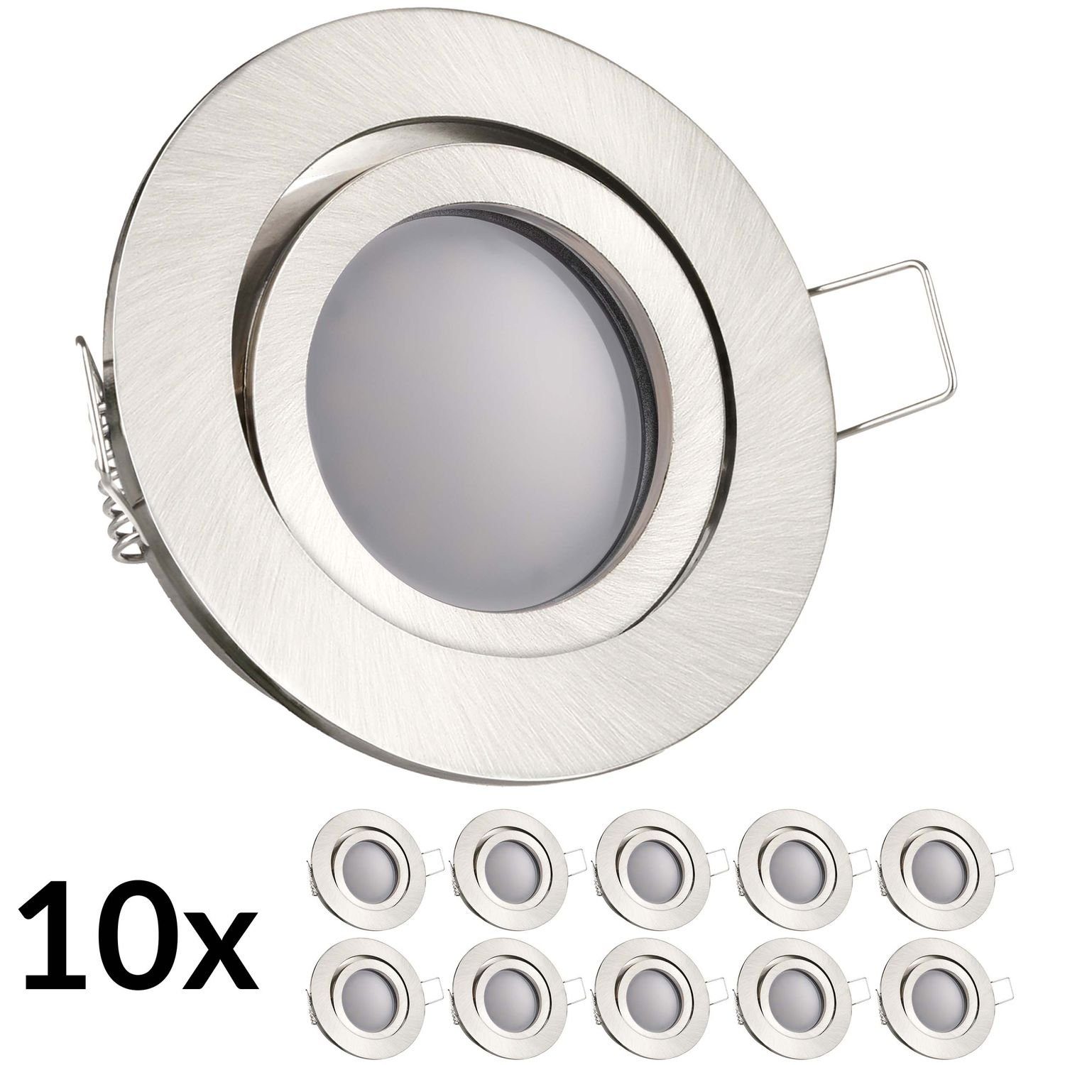 LEDANDO LED Einbaustrahler 10er LED Einbaustrahler Set Silber gebürstet mit LED GU5.3 / MR16 Mark