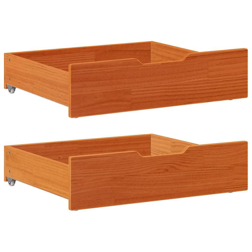 vidaXL Bett Bettschubladen 2 Stk. Wachsbraun 65x55x17 cm Massivholz Kiefer (1-tlg)