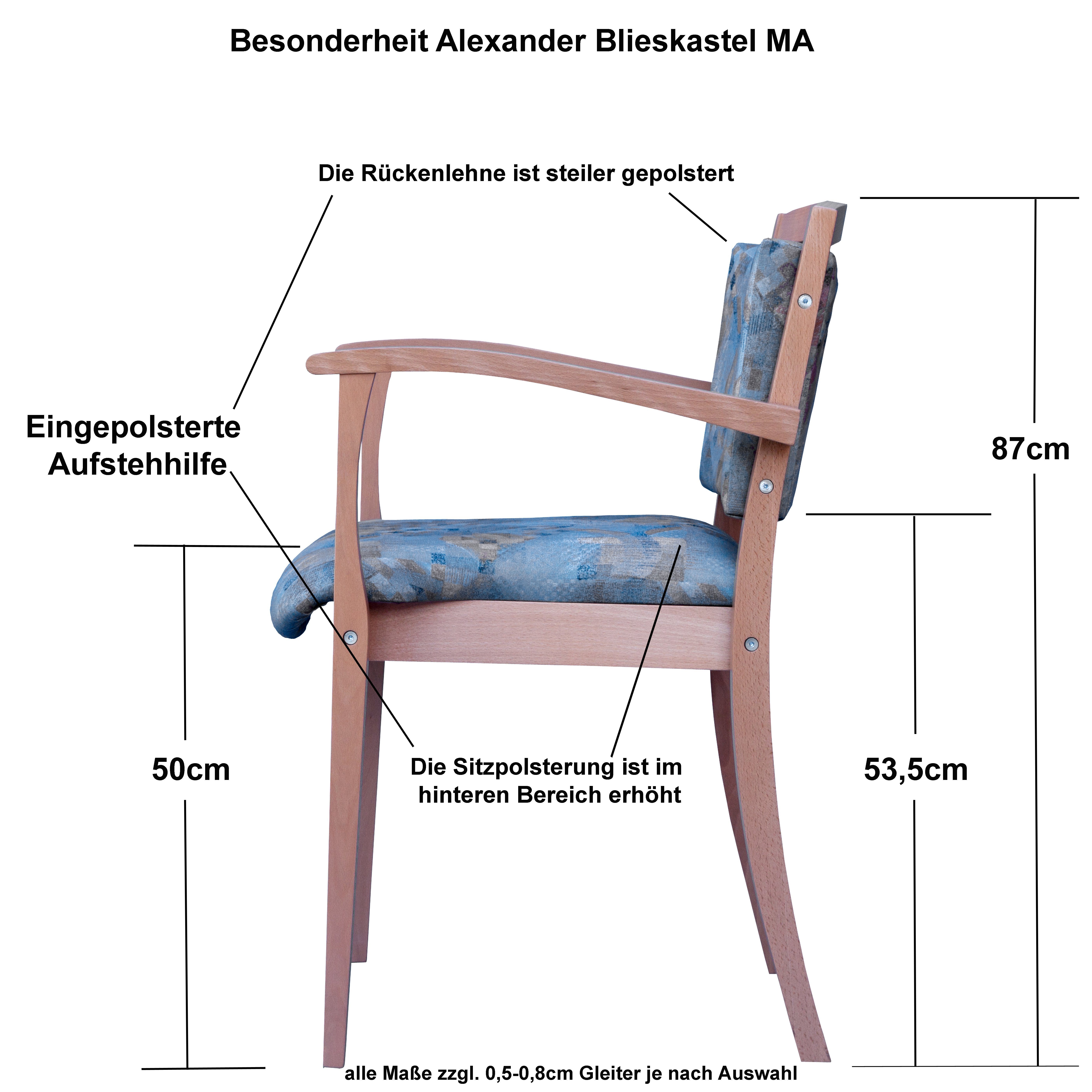 einrichtungsdesign24 Armlehnstuhl 4-Fuß Hüftstuhl Alexander Blieskastel Seniorenstuhl Pflegestuhl, Gestell aus Massivholz