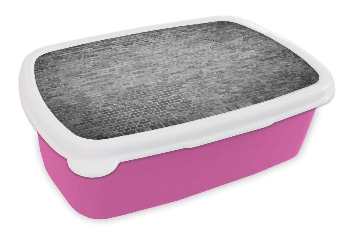 MuchoWow Lunchbox Stein - Wand - Schwarz - Weiß, Kunststoff, (2-tlg), Brotbox für Erwachsene, Brotdose Kinder, Snackbox, Mädchen, Kunststoff rosa