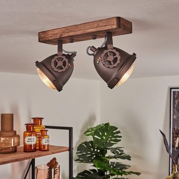 hofstein Deckenleuchte »Biati« Zimmerlampe in Metall und Holz in Braun mit Glasschirm, ohne Leuchtmittel, Spots sind dreh-/schwenkbar, 2xGU10 max. 50 Watt